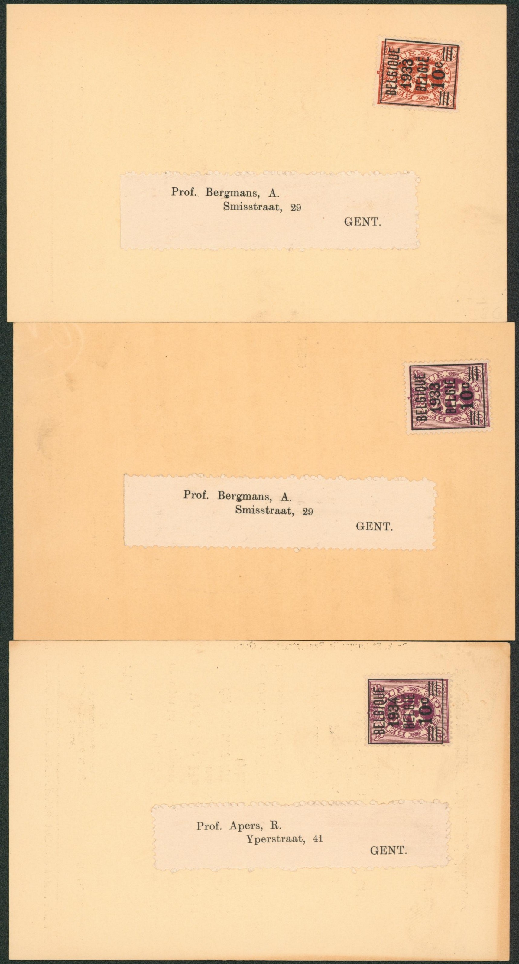 n°375A/76 sur 3 documents çàd CP imprimée de l'université de Gent / Gand. 