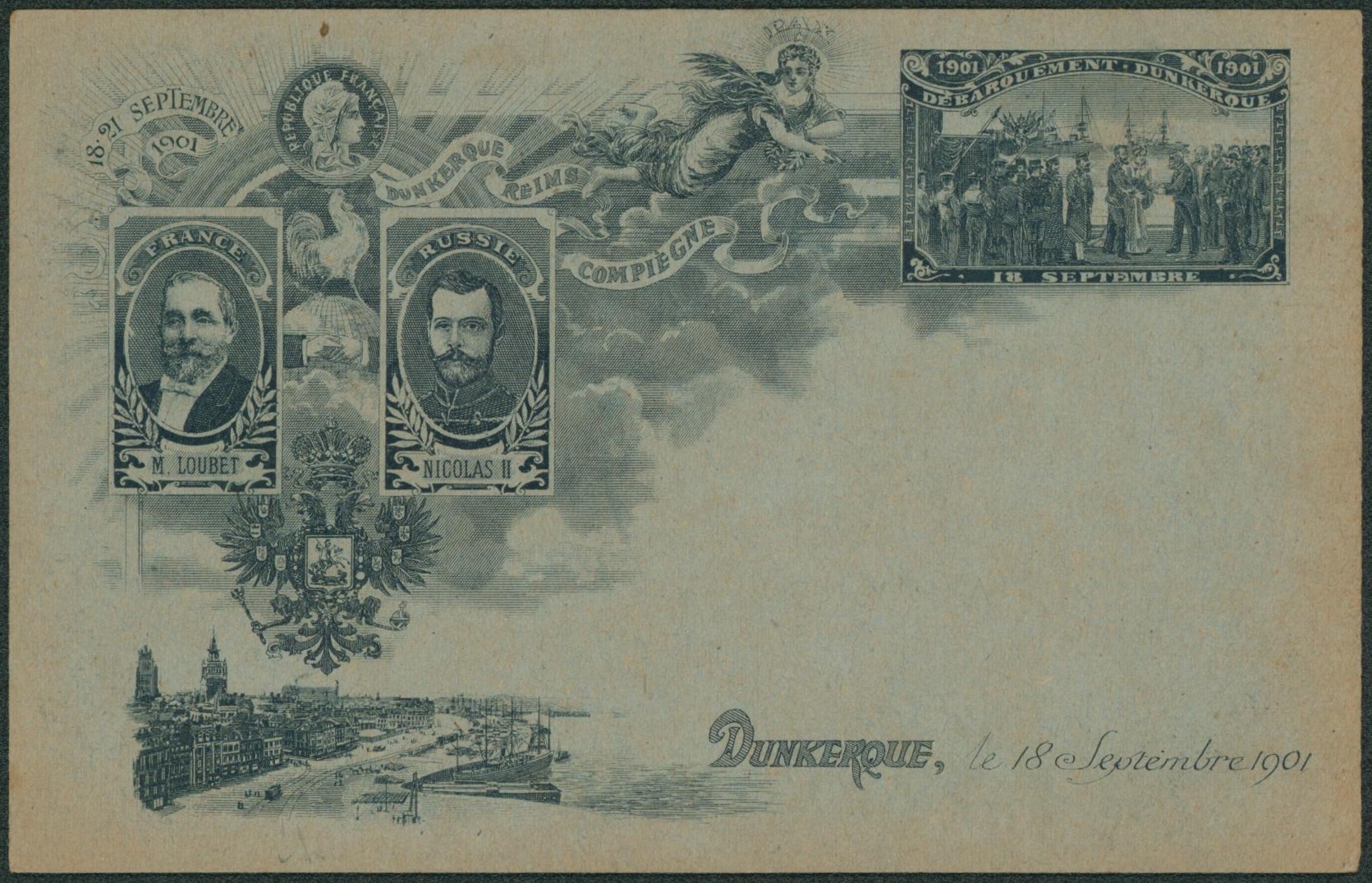 France - Carte postale neuve (débarquement Dunkerque 1901, Visite du Tsar Nicolas II) 