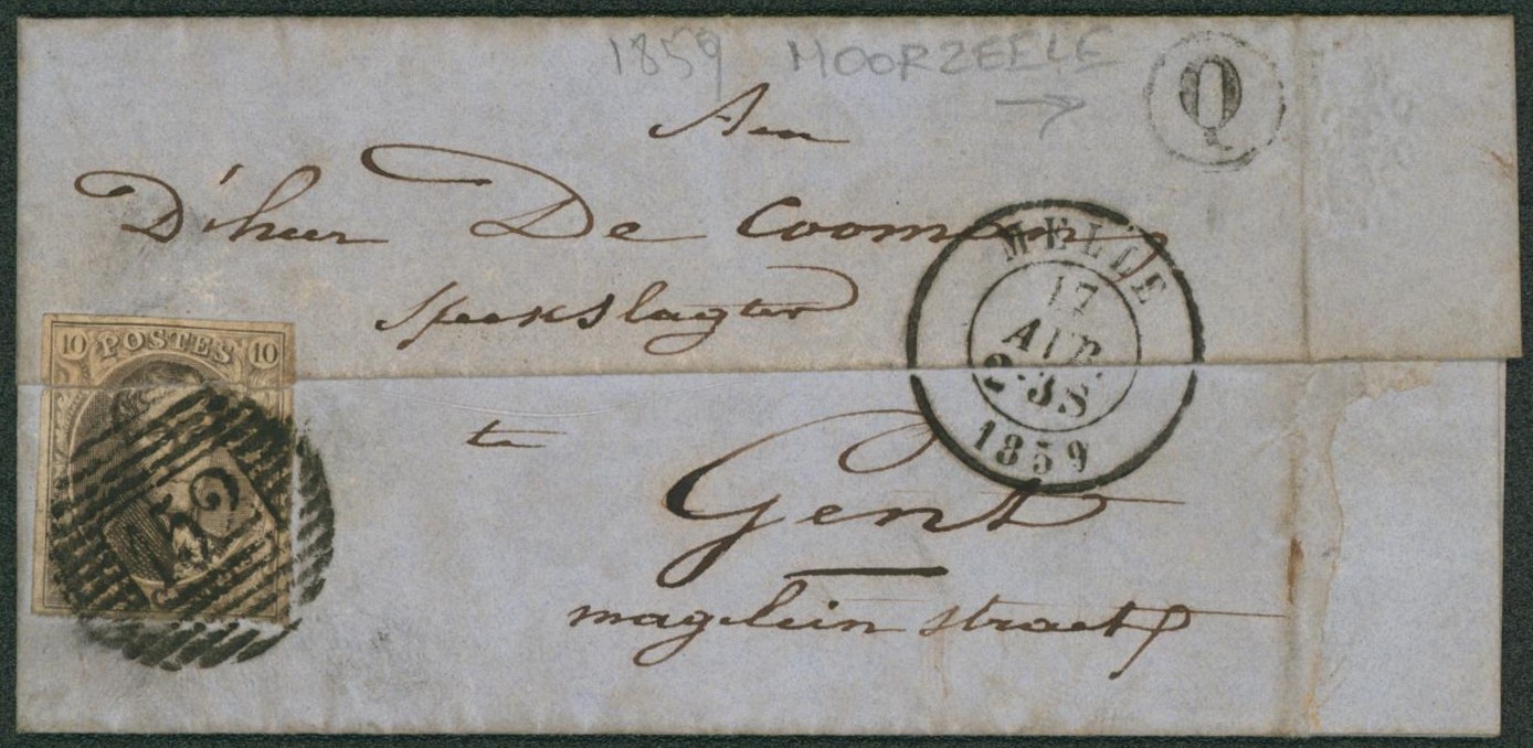 n°10A en deux partie sur fermeture de LAC obl P152 çàd Melle + boite rurale "Q" (Moorzele) > Gent "