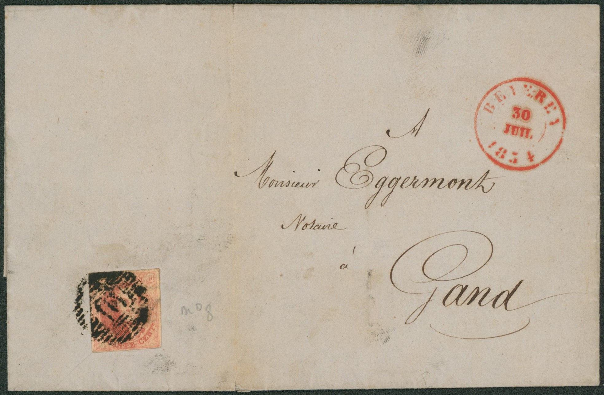 n°8 au filet sur LAC obl peu lisible (Beveren) > Gand. 