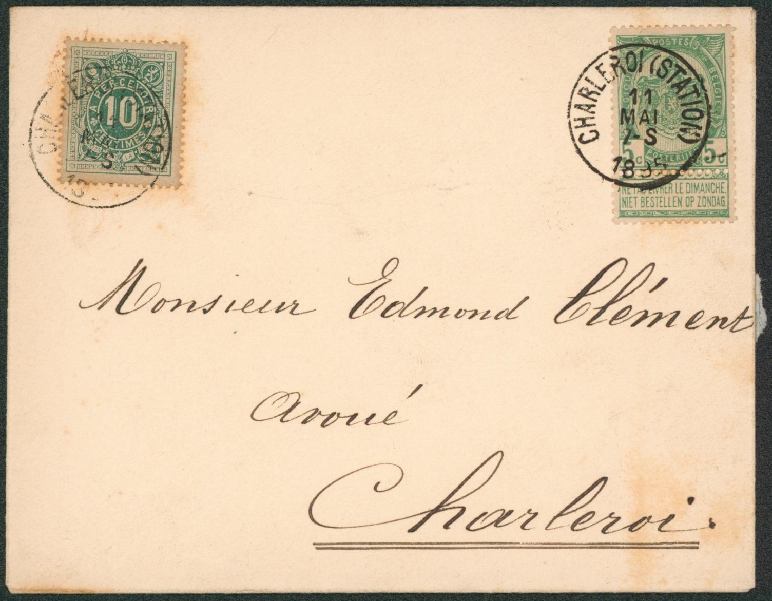 n°56 sur lettre obl simple cercle "Charleroi (station)" > Charleroi + TX1"