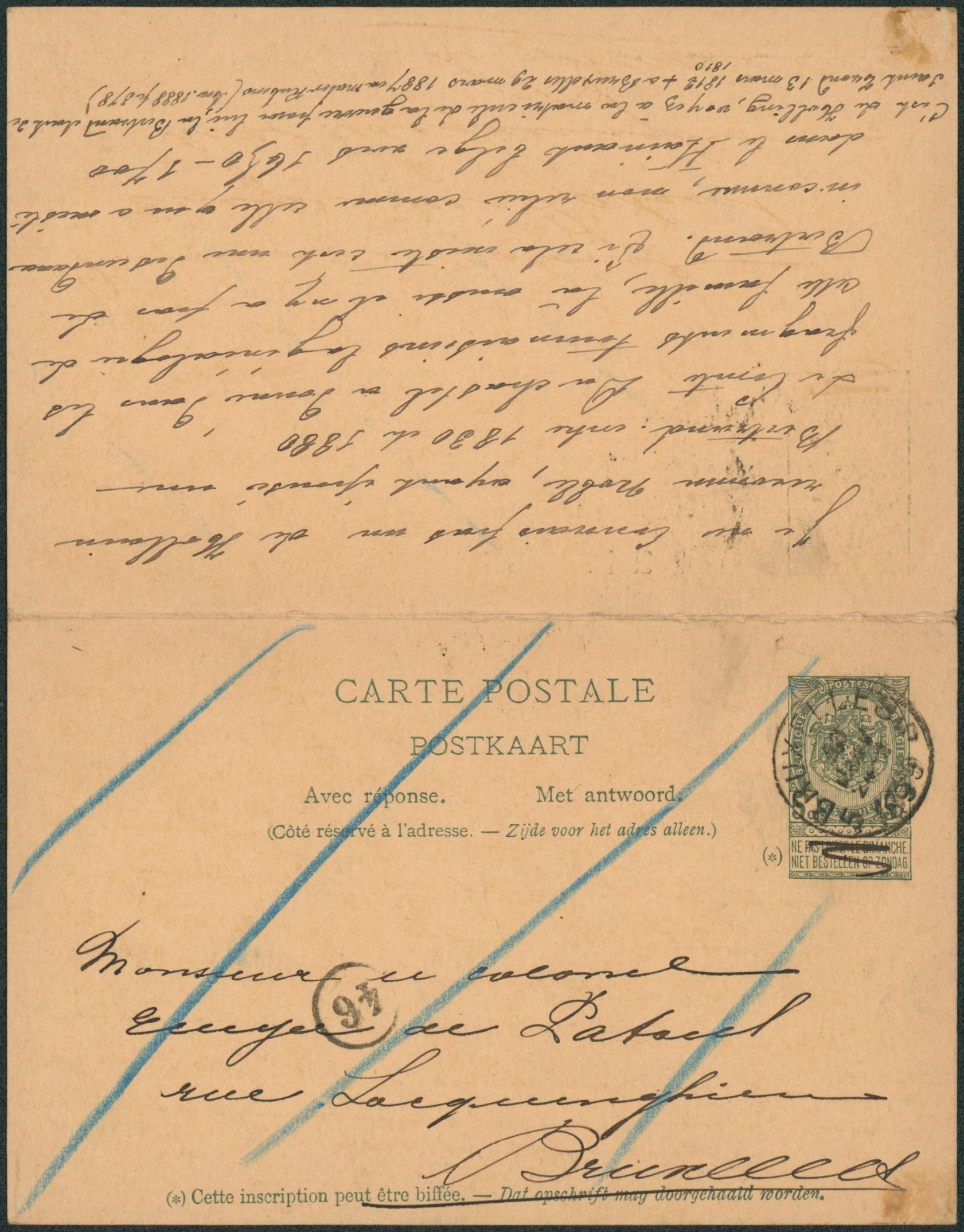 EP double au type 5ctm vert de Bruxelles > Bruxelles, réponse de Bruxelles (Porte de flandre) > Bruxelles. 