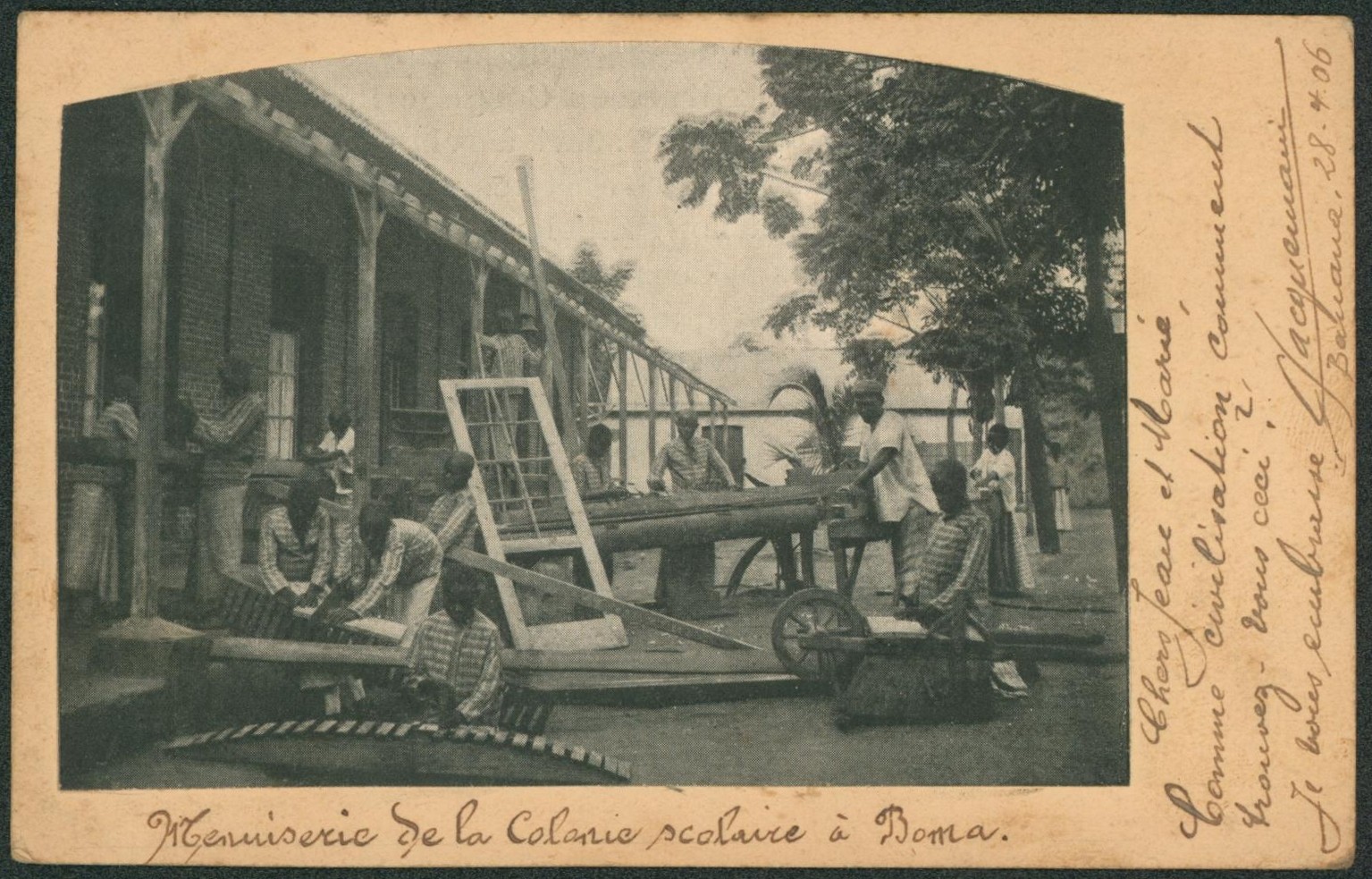 Congo Belge - EP au type 15ctm orange Palmier + découpe de CP (menuiserie de la colonie scolaire à Boma) expédié de Banania > Spa. 