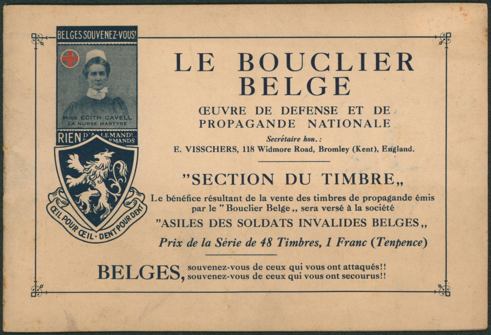 Erinnophilie - carnet de vignette "Le bouclier belge" (complet x48) propagande nationale, anti-allemand. Croix rouge"