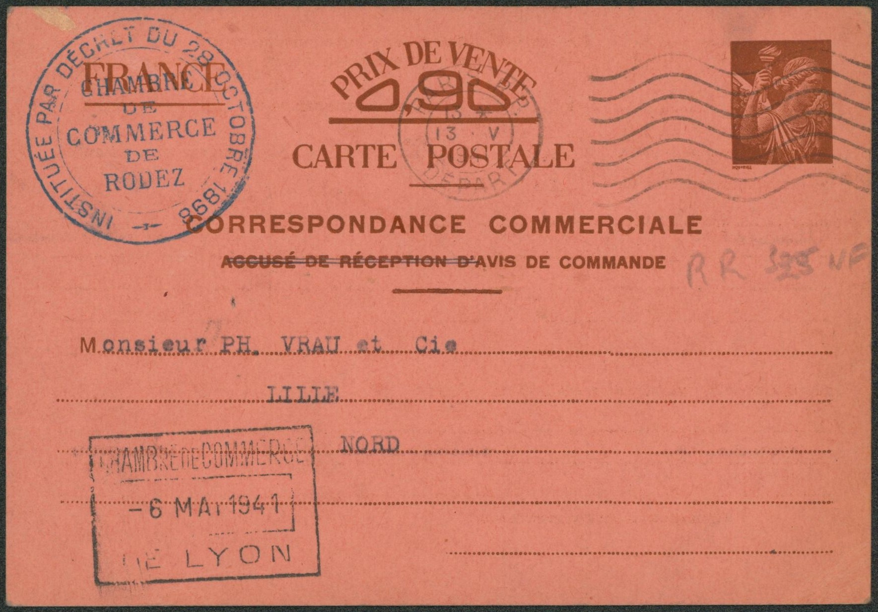 France - Entier postal type carte commerciale Iris sans valeurs (H4), voyagé de Paris > Lille 