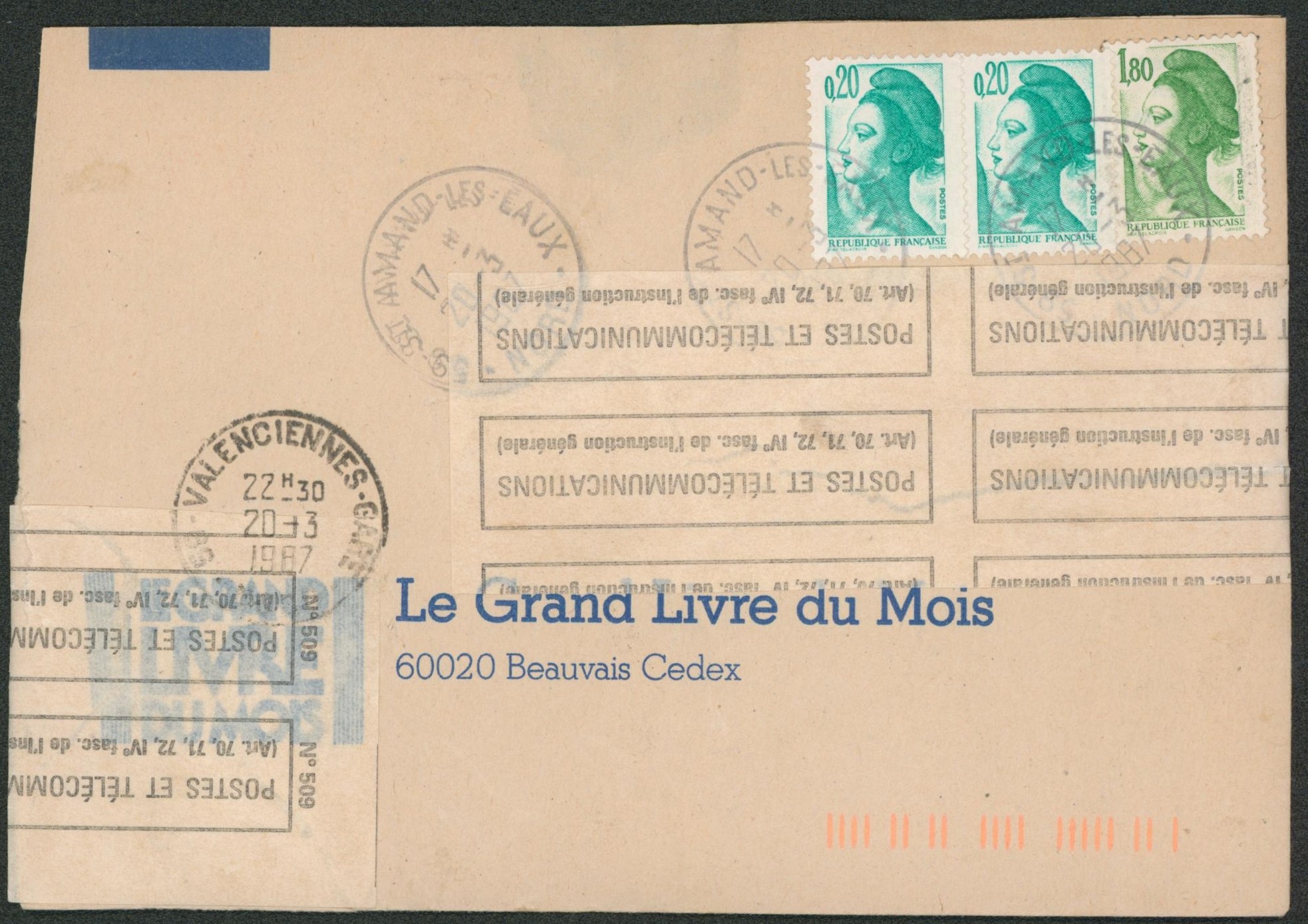 France - Lettre expédiée de St-Amand-les-eaux > Beauvais cedex, lettre réparée ! Bandelette de réparation. 