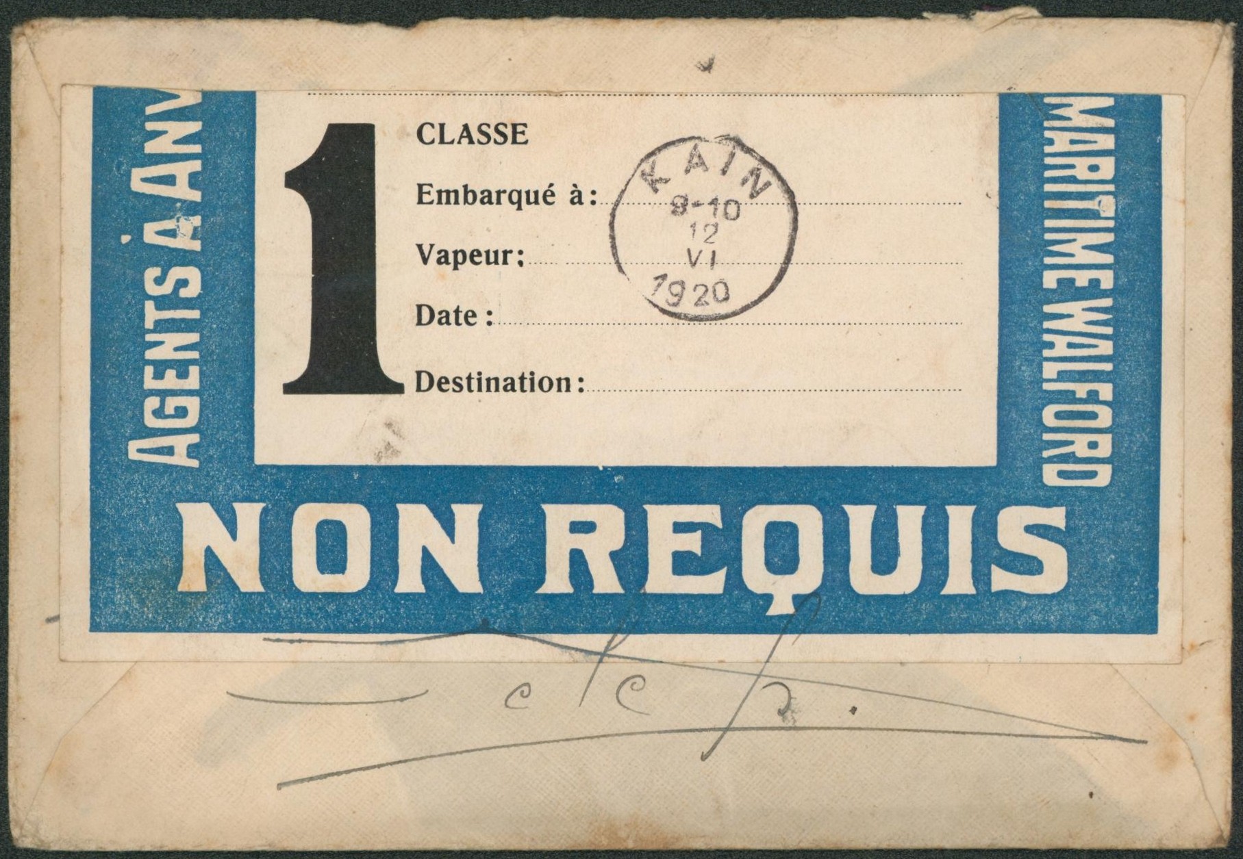 Congo Belge - n°16 sur lettre expédié de Boma > Kain. Verso grande étiquette "Agence maritime walford, non requis, paquebot". TTB "