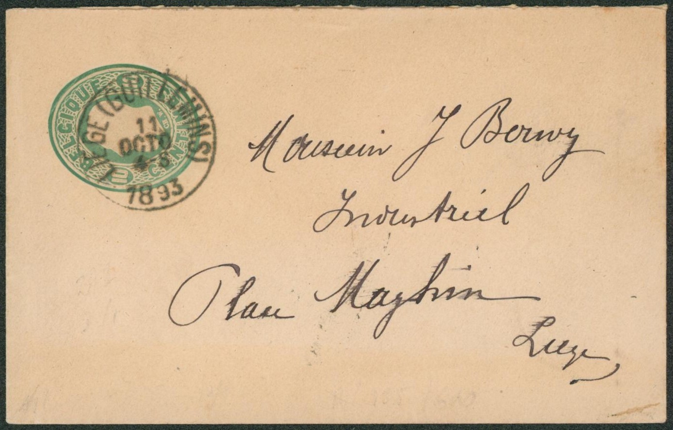 EP au type petite env. 10ctm vert obl simple cercle "Liège (guillemins)" > Liège. "