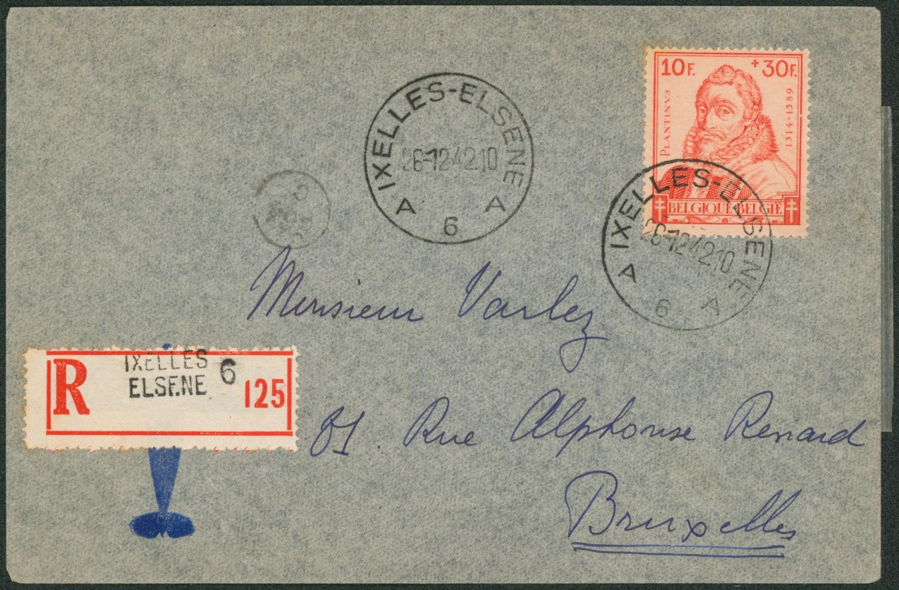 n°601 seul sur lettre en recommandé de Ixelles-Elsene > Bruxelles