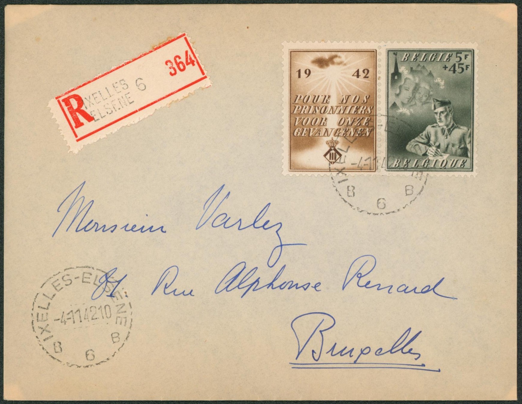 n°602/602A sur lettre en recommandé de Ixelles / Elsene > Bruxelles