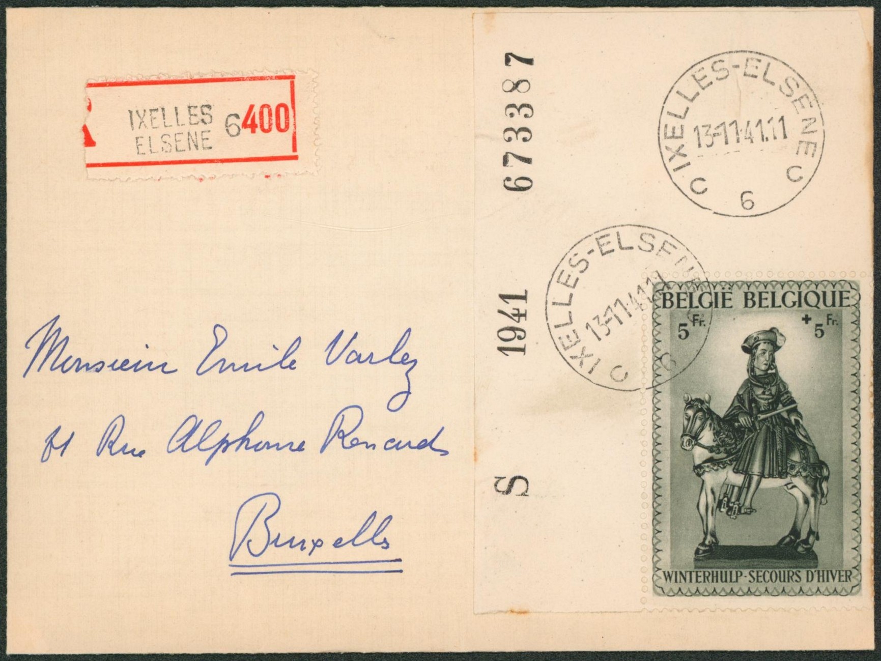 n°592 + grand BDF sur lettre en recommandé de Ixelles-elsene > Bruxelles. 