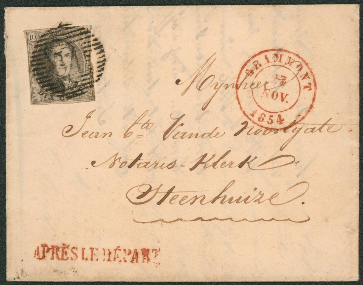 n°6 bien margé sur LAC obl P51 çàd Grammont + griffe APRES LE DEPART > Steenhuize (sottegem)