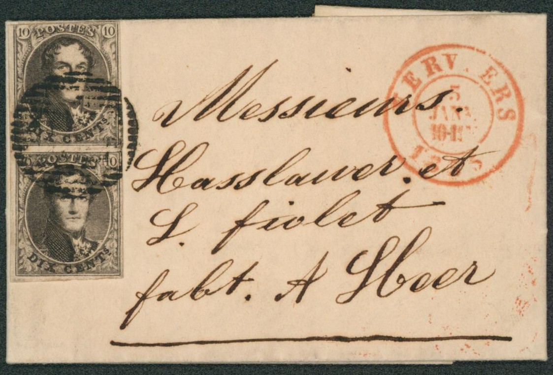 n°6 en paire verticale sur LAC obl P123 (obl anormale, centrale sur la paire !) > Heer. TB