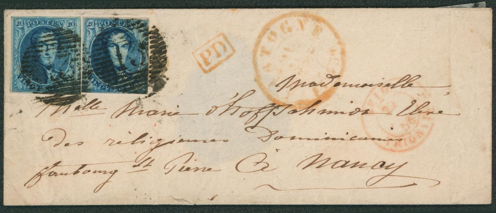 n°7 x2 (un margé) sur LSC obl P13 çàd Bastogne > Nancy. Cachet de cire manquant