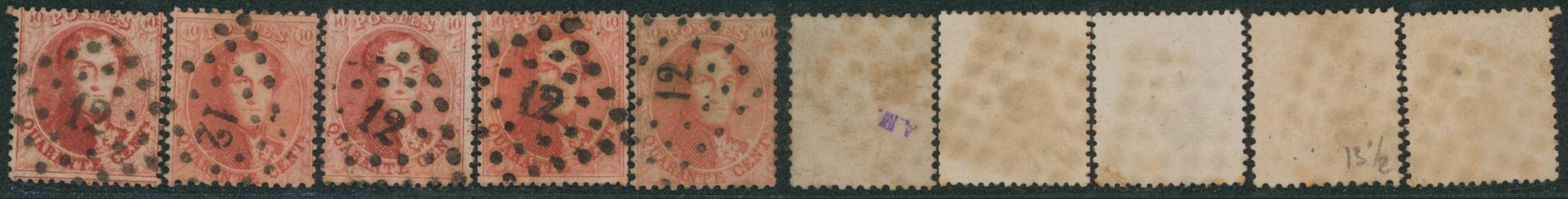 n°16 x5 obl Pt 12 çàd Anvers. Pour étude (dentelure, nuance, variété).