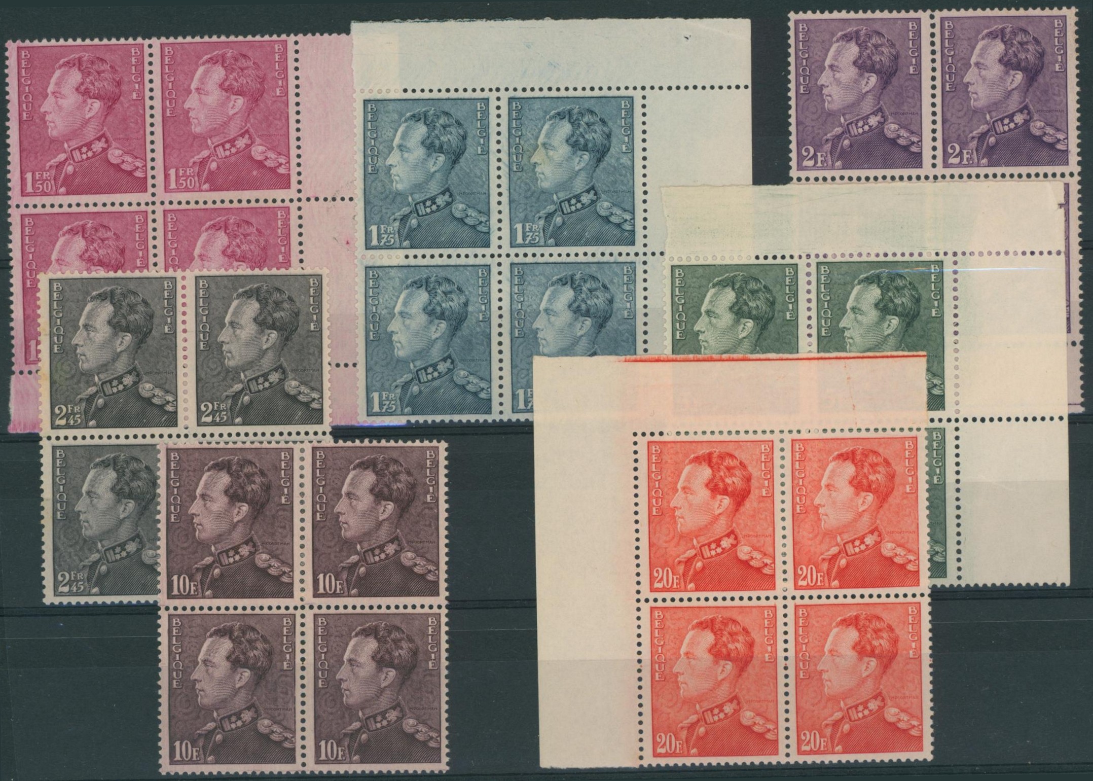 Poortman - série complète n°429/35** neuf sans charnières (MNH) en bloc de 4 !