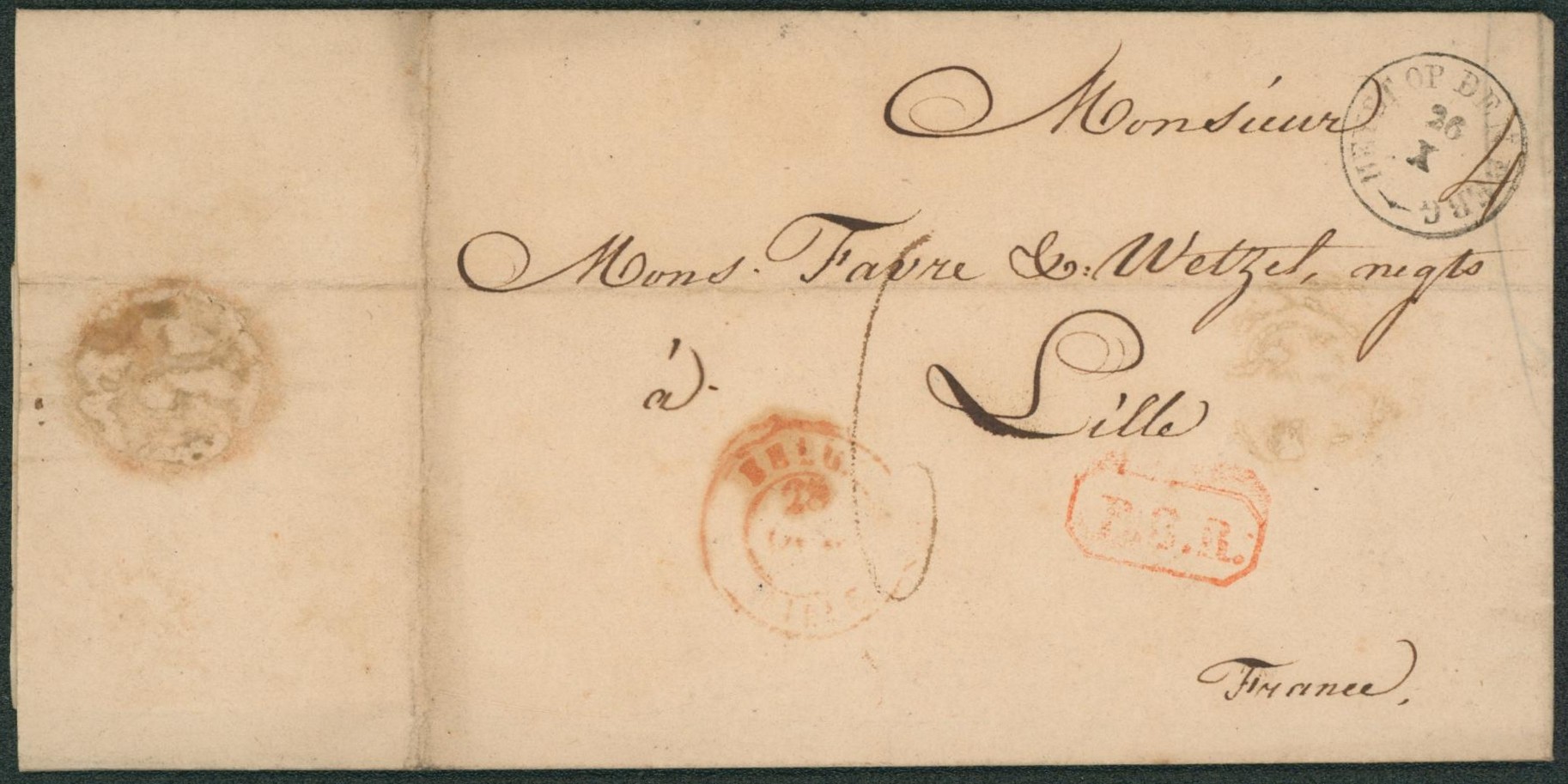 LAC datée de Heijst (1840) + T18 "Heyst-op-den-berg", port 6 décimes + marques de rayon B.3.R. > Lille