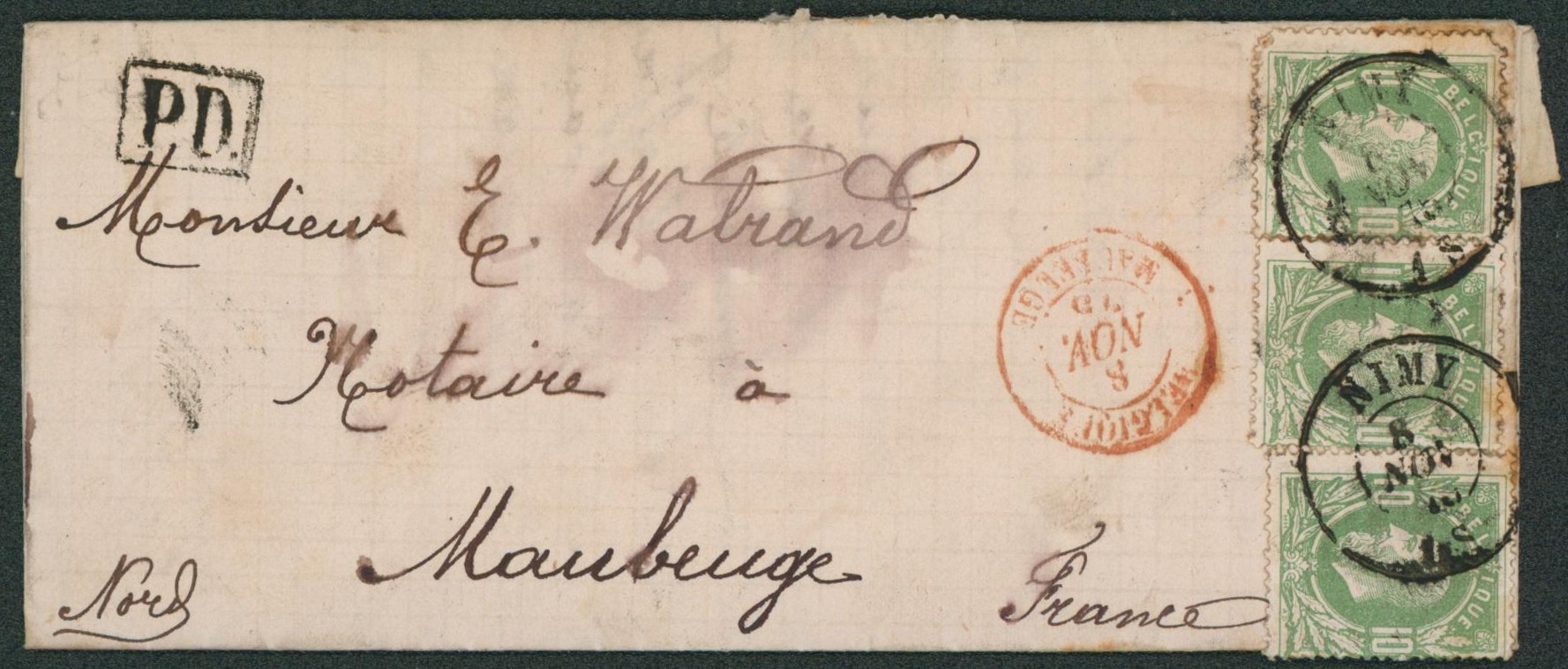 n°30 x3 sur LAC obl double cercle "Nimy" > Maubeuge (France).