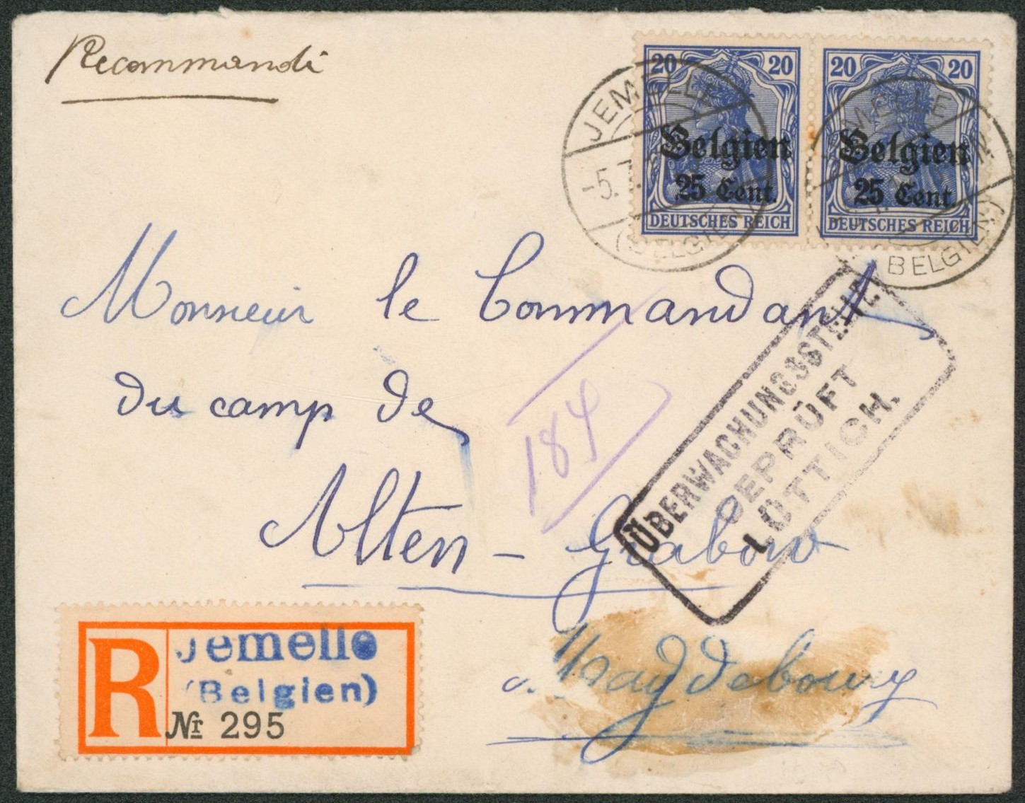 OC18 en paire sur lettre en recommandé de Jemelle > Alten (Allemagne).