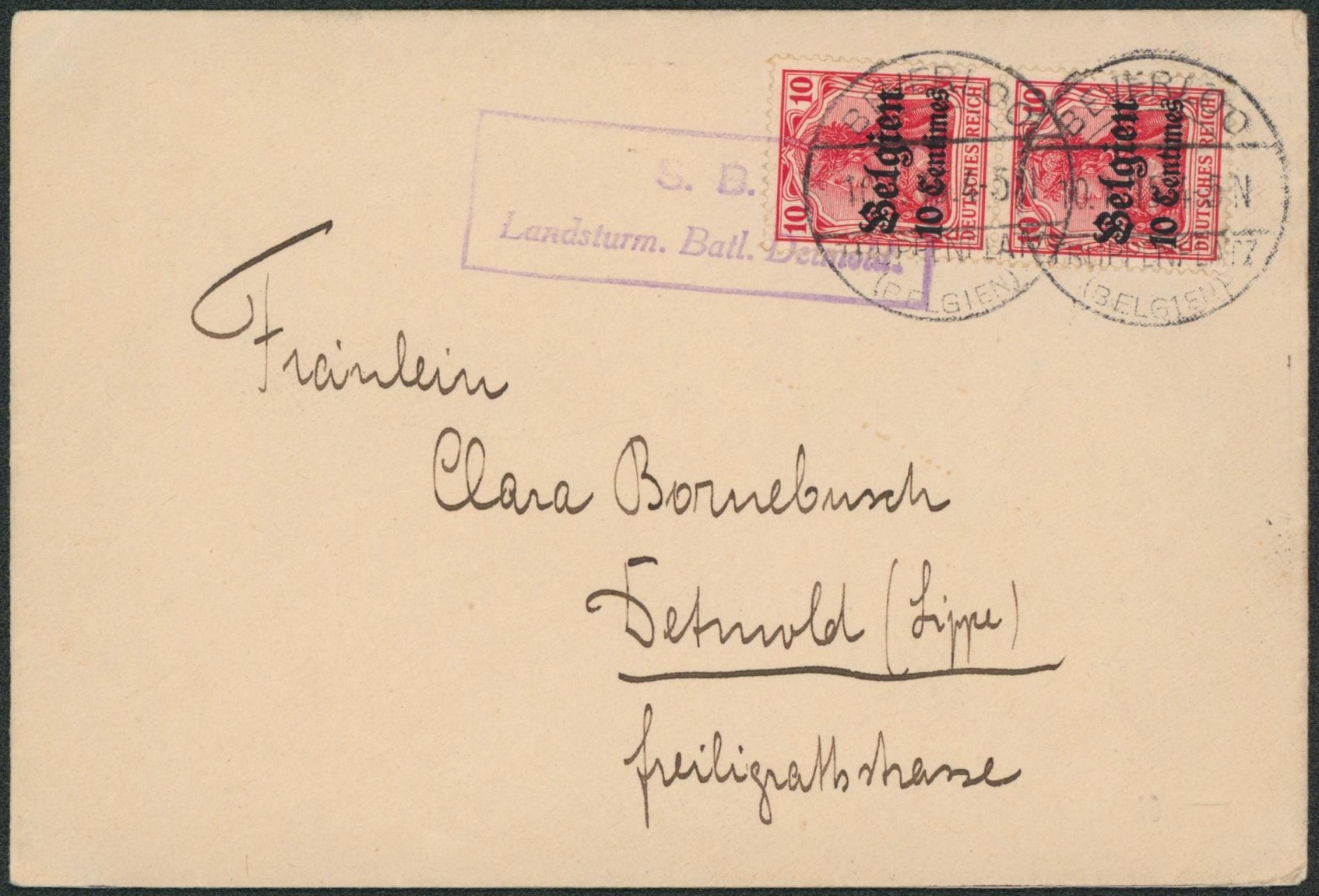 OC3 en paire sur lettre obl à pont "Beverloo / Trupenplatz" > Allemagne.