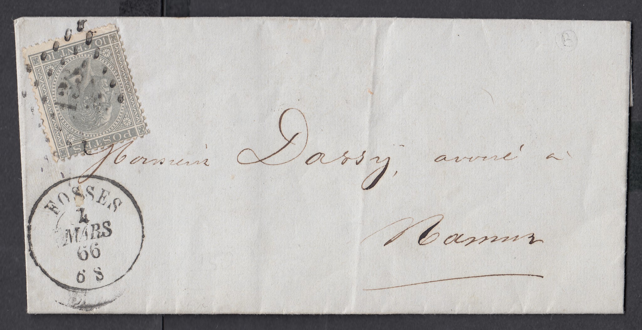 17 sur LAC de Fosses (Lp133) le 4 mars 1866 vers Namur. Càd au verso.