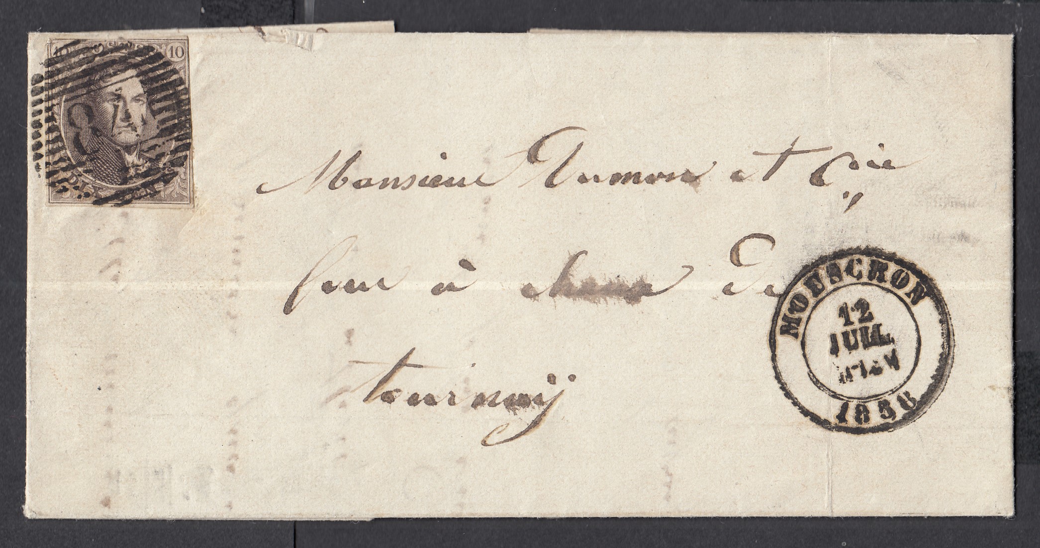 6 margé sur LAC sur de Mouscron (P84) le 12 juil.1856 vers Tournay. Càd au verso.