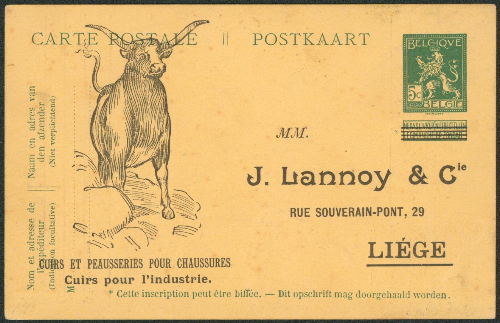 EP au type 5ctm vert Pellens neuf + Repiquage J. Lannoy (Cuirs et peausseries pour chaussures)