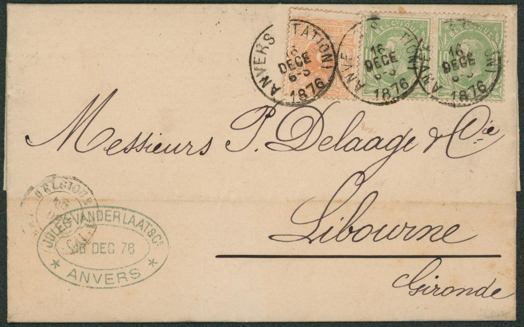 n°28 et 30 x2 sur LAC obl simple cercle "Anvers (station)" > Libourne (France)