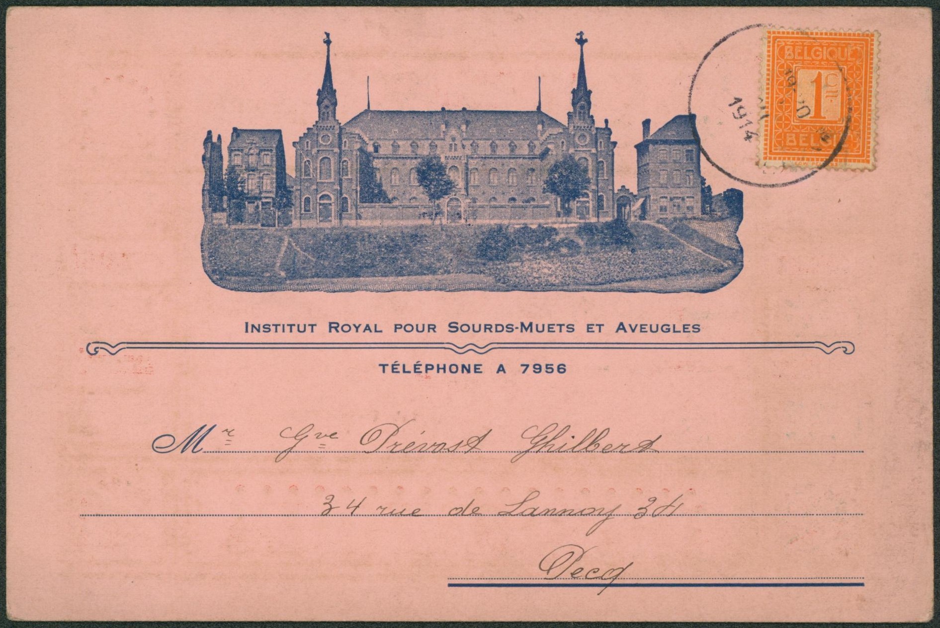 n°108 sur Carte d'honneur (institut pour sourds-muets et aveugles) de Woluwé > Pecq