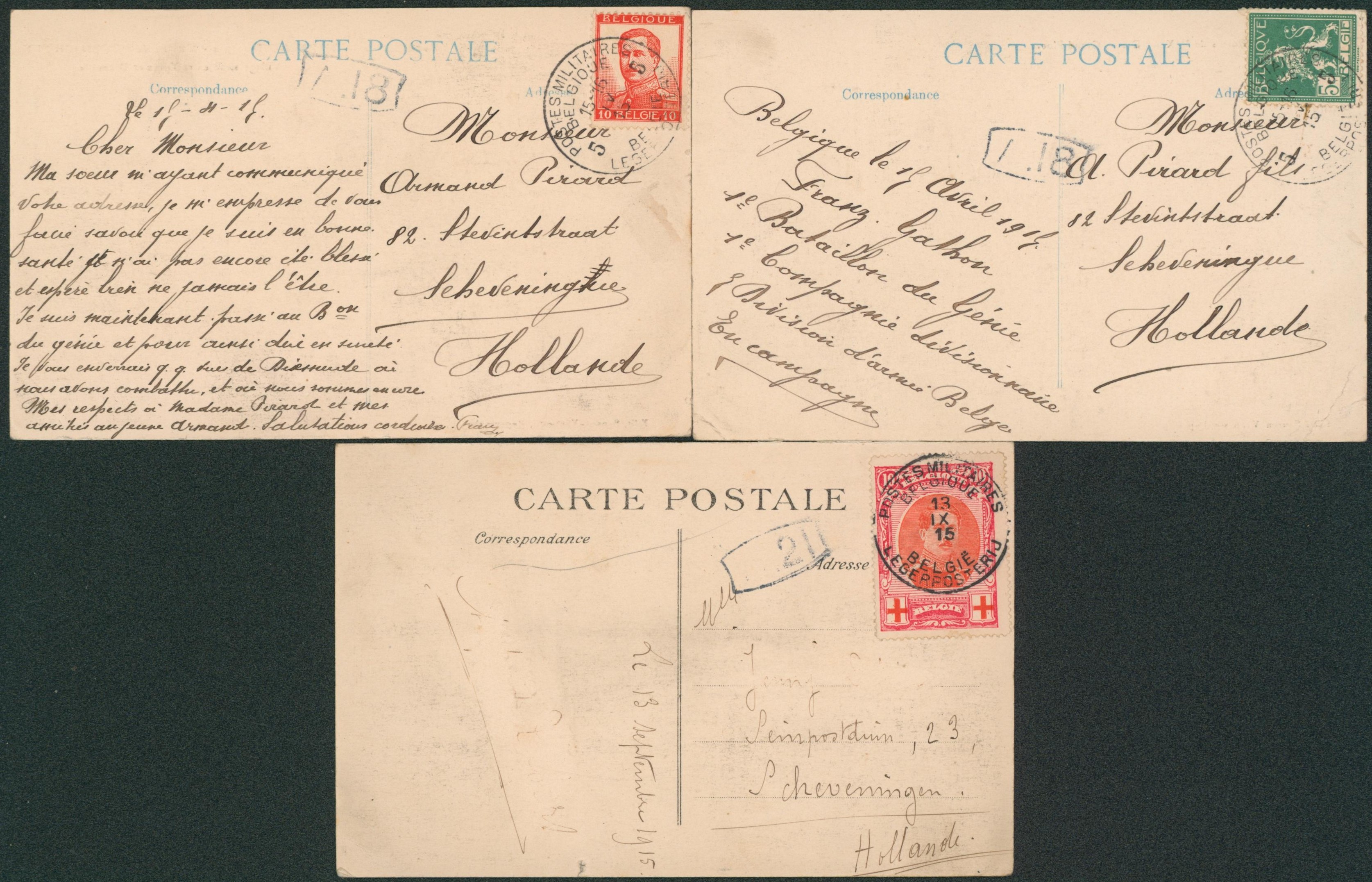 Ensemble de 3 CP (Pellens / Croix-rouge) obl P.M.B. 5 > Schéveningen (Hollande).