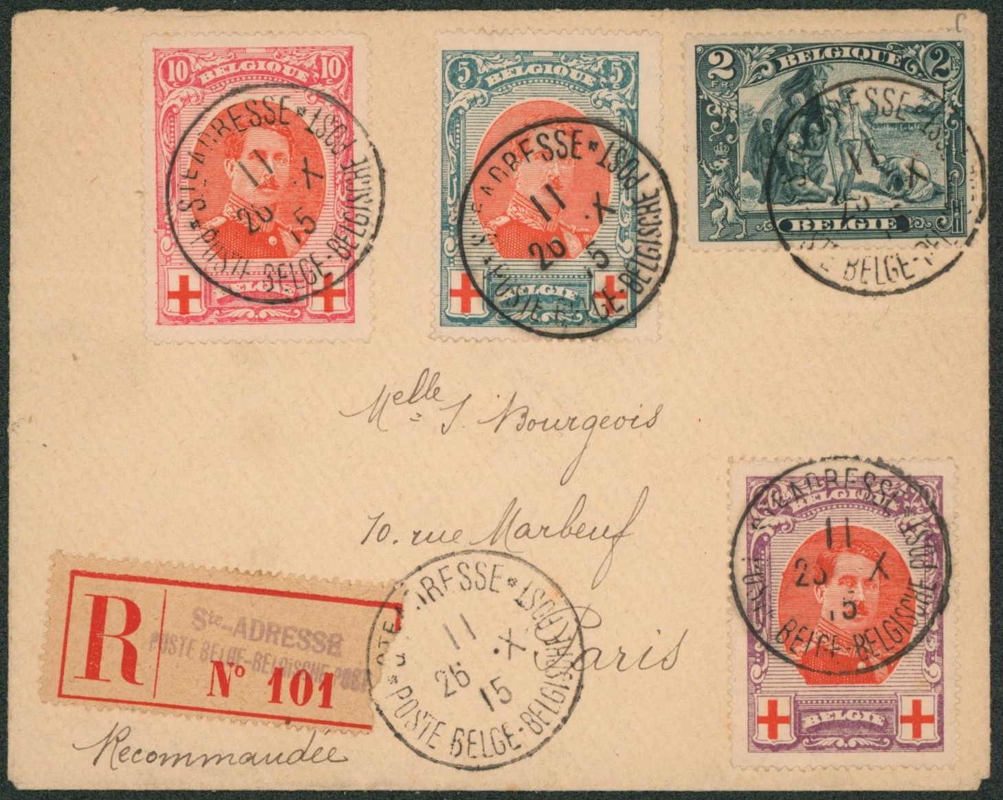 n°146 et 132/34 sur lettre en recommandé de Ste-Adresse > Paris. TB