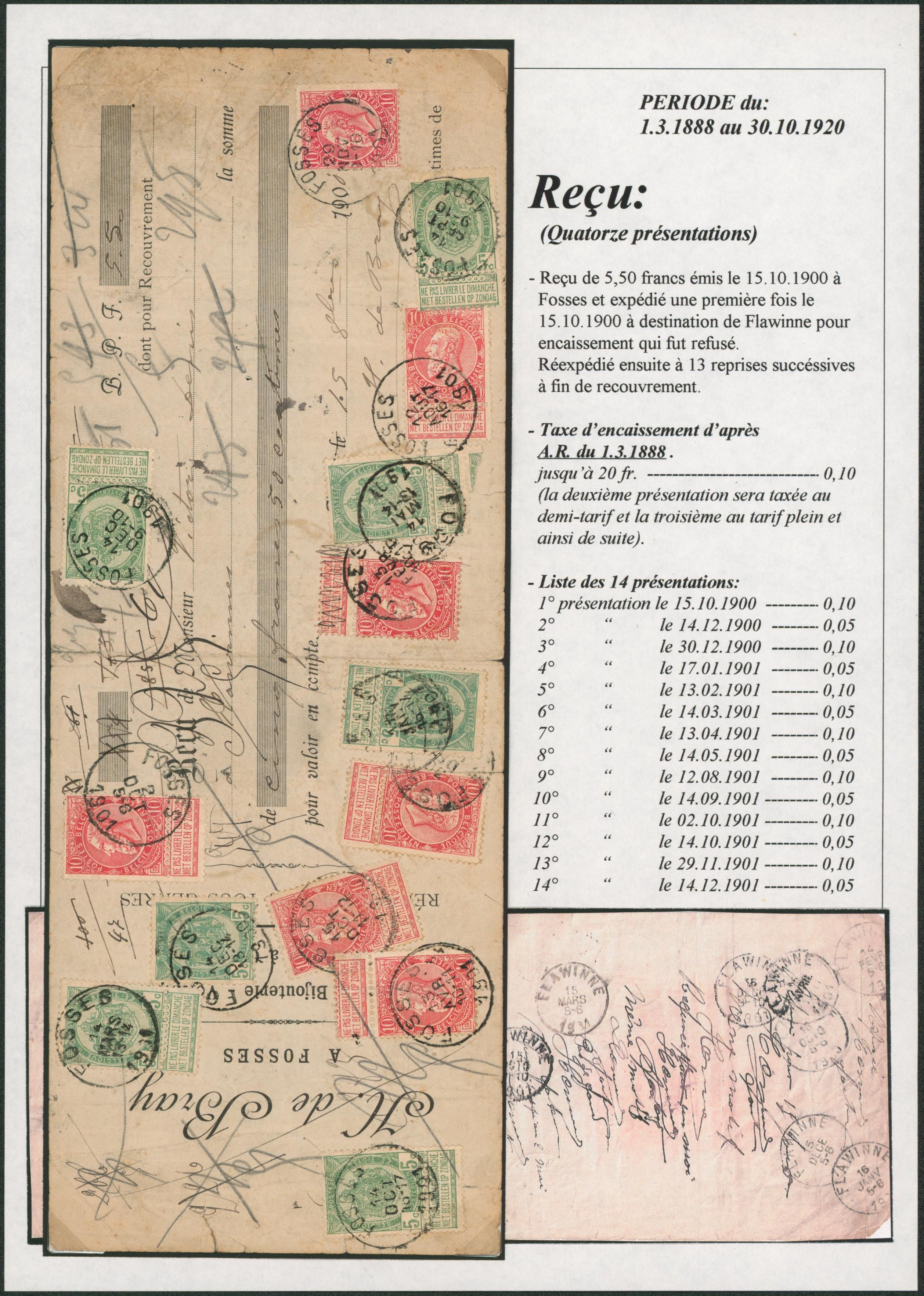 Fine barbe - reçu de fosses (bijouterie) représenté QUATORZE FOIS !! (RR) par n°56 et 58 obl S.C. "Fosses" > Flawinne. + descriptif !