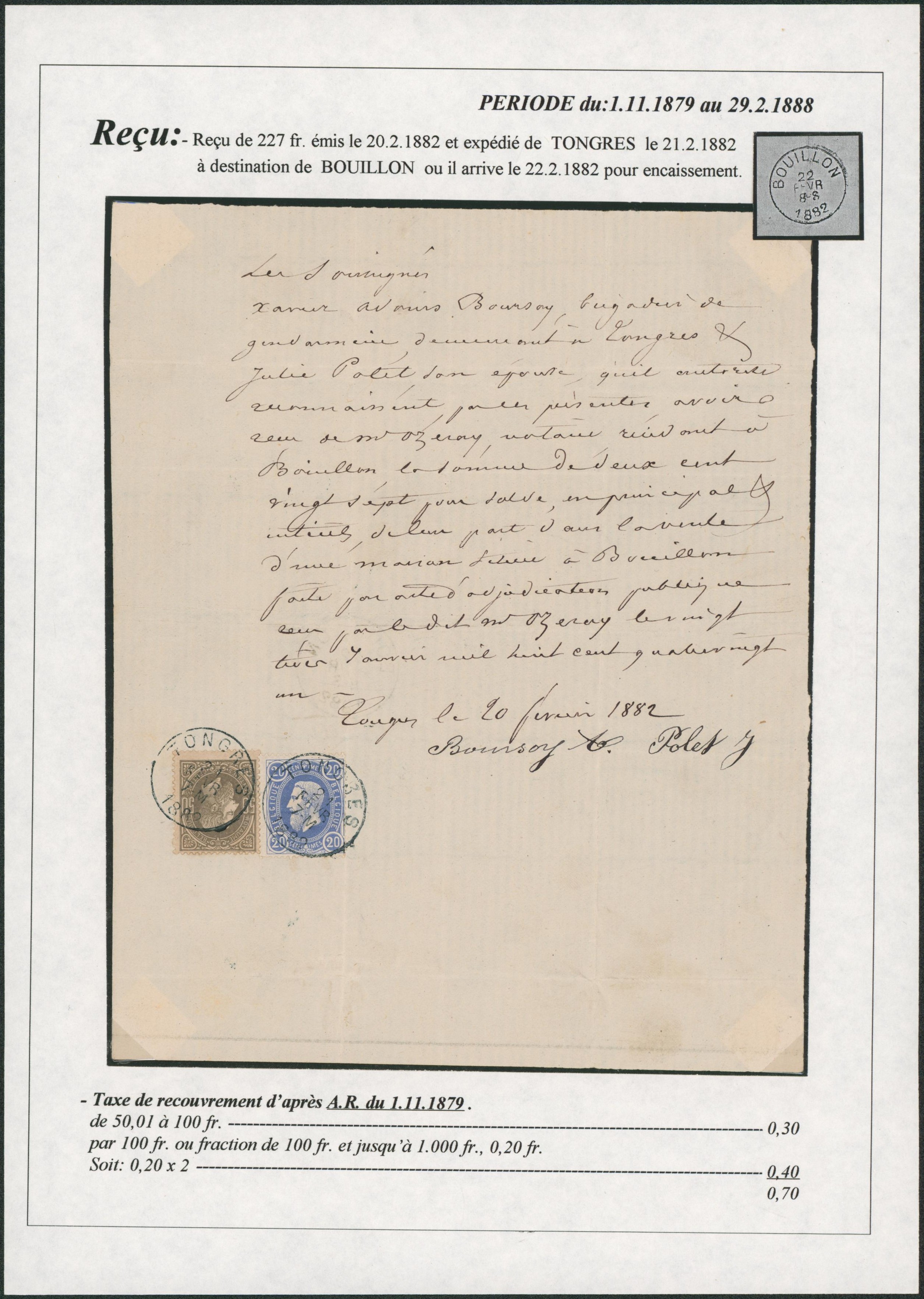 n°31 et 35 sur reçu de 227Frs émis à Tongres > Bouillon.