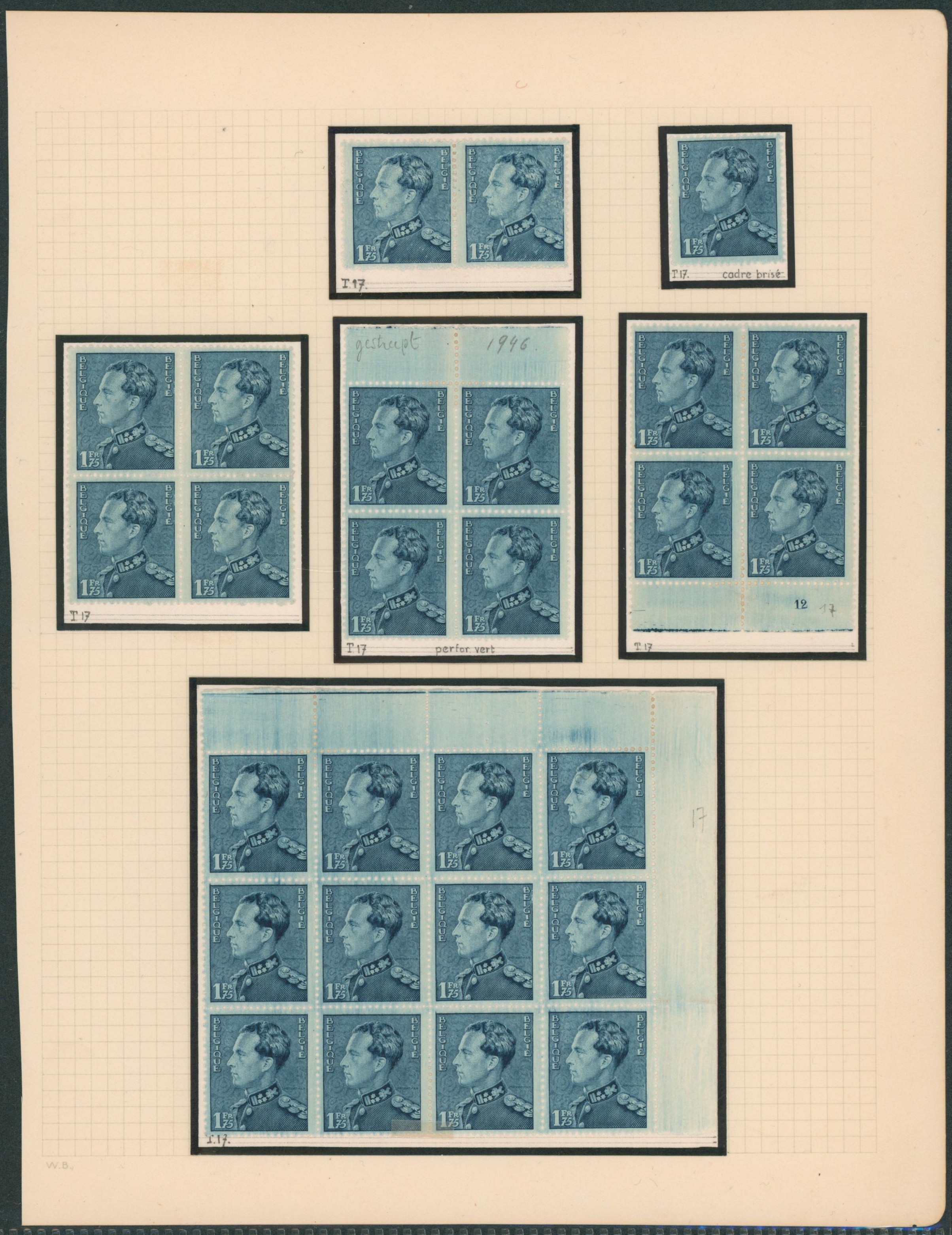 Page de collection (Poortman) - n°430 : Tirage 17, nuances, numéro de planche, perforation, curiosité. Superb e