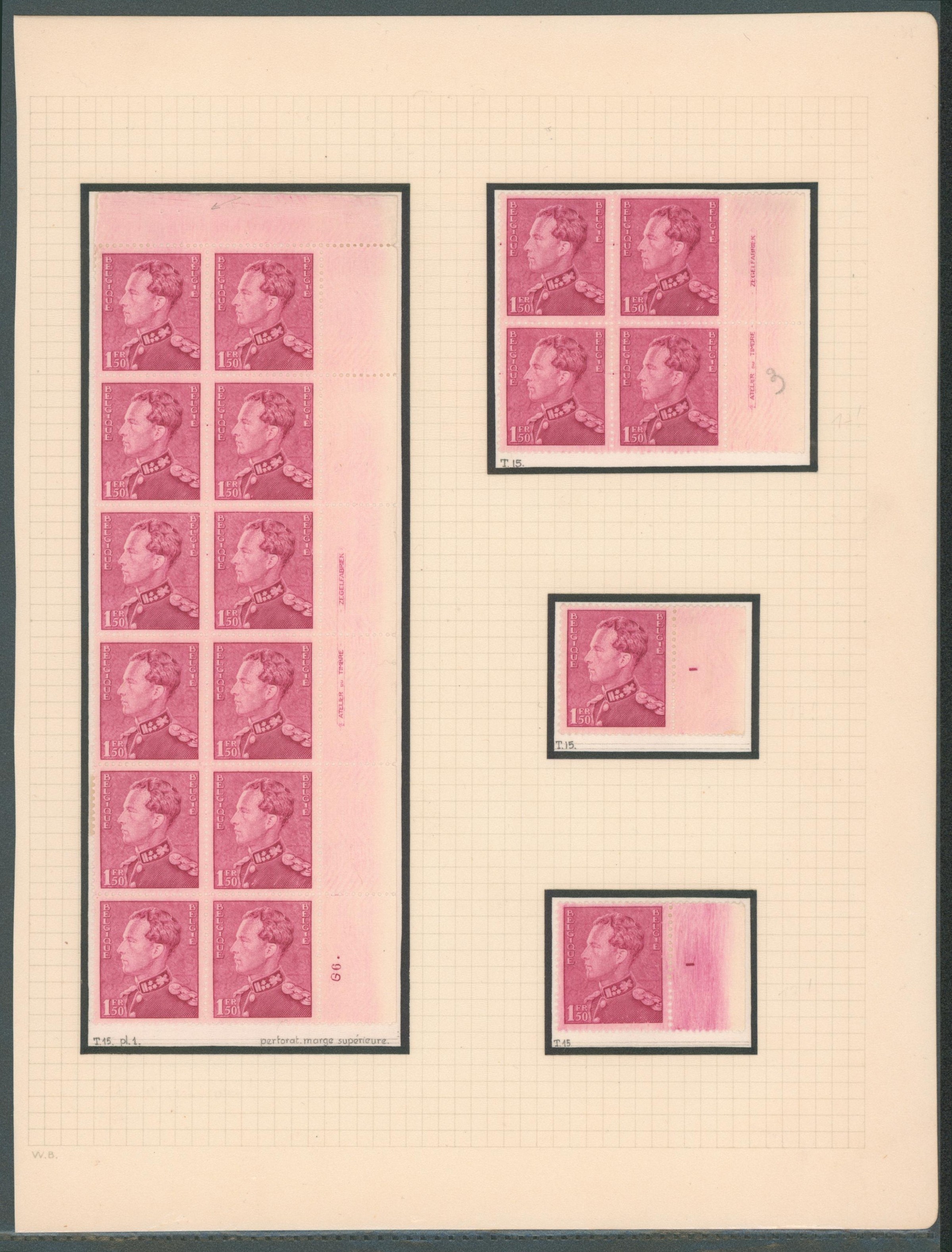 Page de collection (Poortman) - n°429 : Tirage 15, morceau de feuille, bloc de 4 ateliers du timbres + 2 numéro de planche ! Superbe