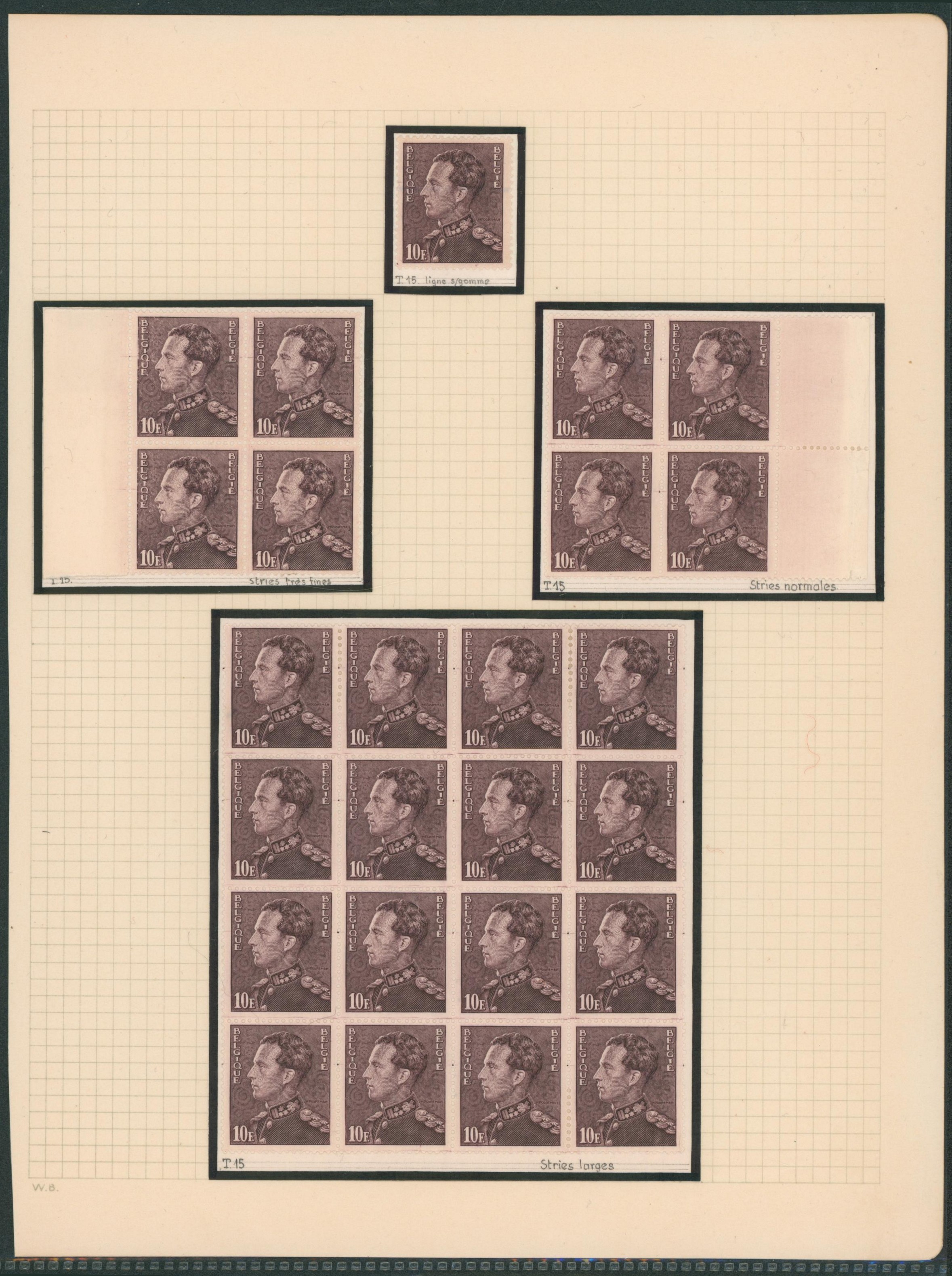 Page de collection (Poortman) - n°434, tirage 15 (stries normale set très fines sur bloc de 4) + bloc de 16 avec stries larges. TTB