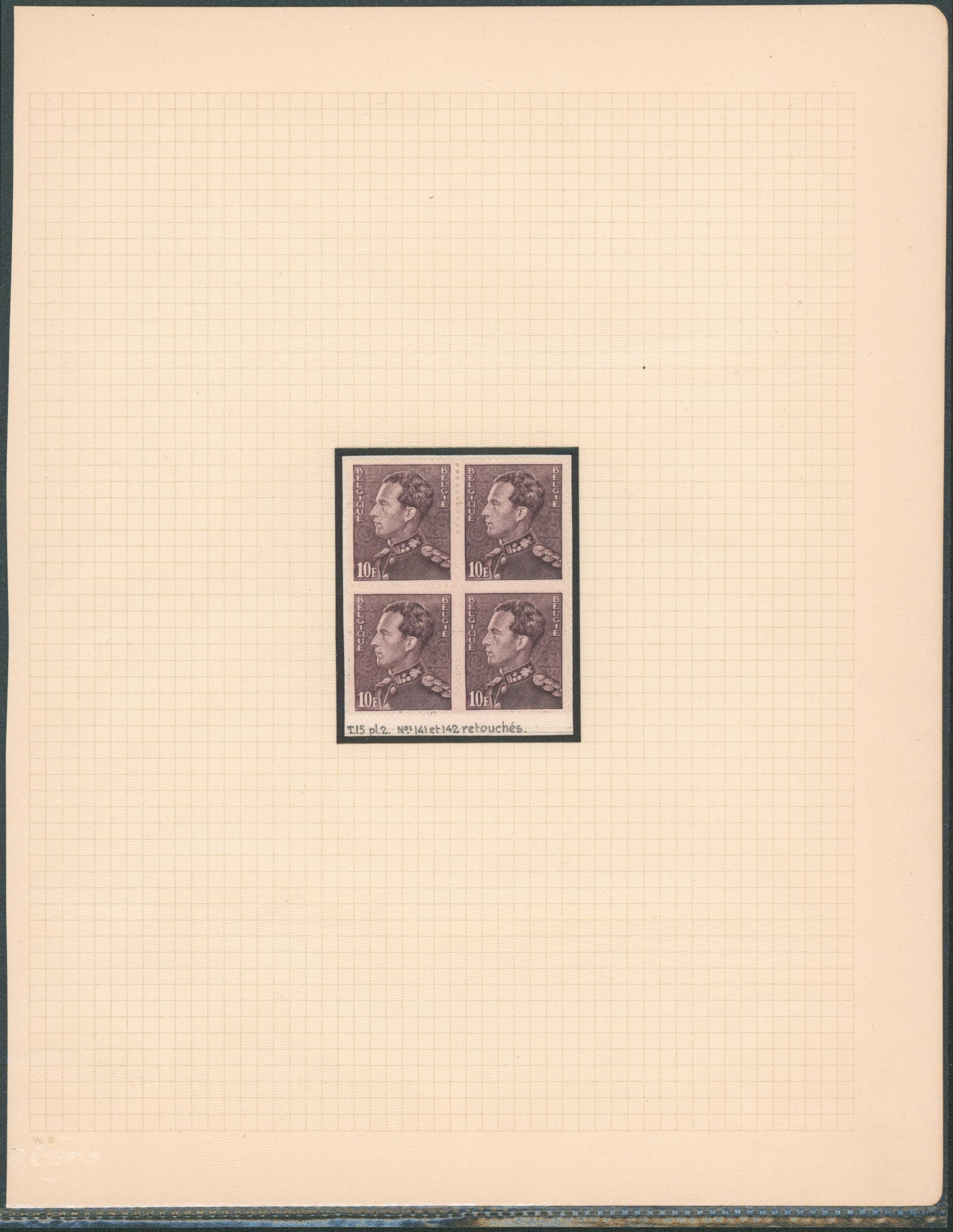 Page de collection (Poortman) - n°434, tirage 15 (Pl 2) bloc de 4 avec retouches.