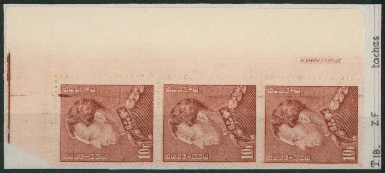 n°434A en bande de 3** (tirage 18) atelier du timbres + curiosité : trace de couleur à droite de l'effigie sur la bande.