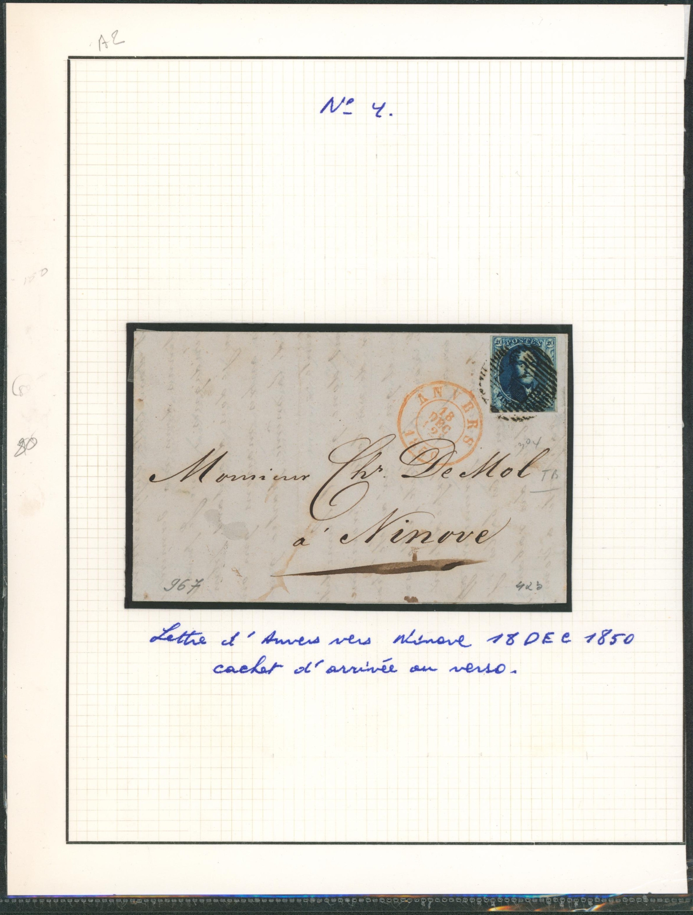 Page de collection - n°4 margé sur lettre obl P4 çàd Anvers > Ninove. TB