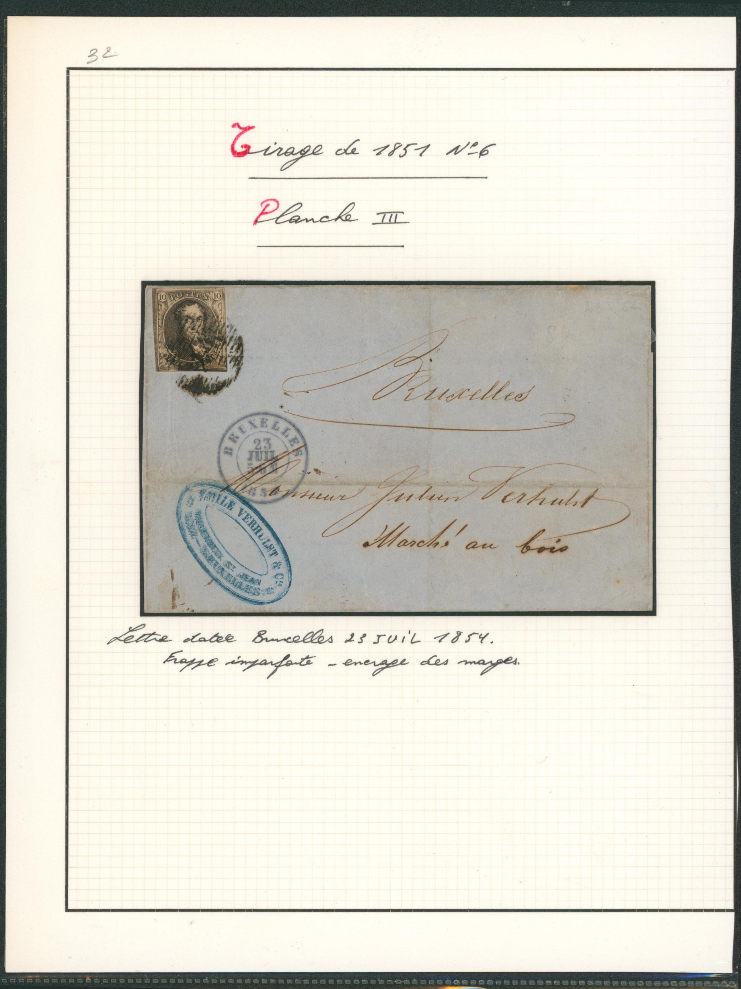 Page de collection - n°6 (Planche III) sur lettre expédiée de Bruxelles > Bruxelles / Cachet privé