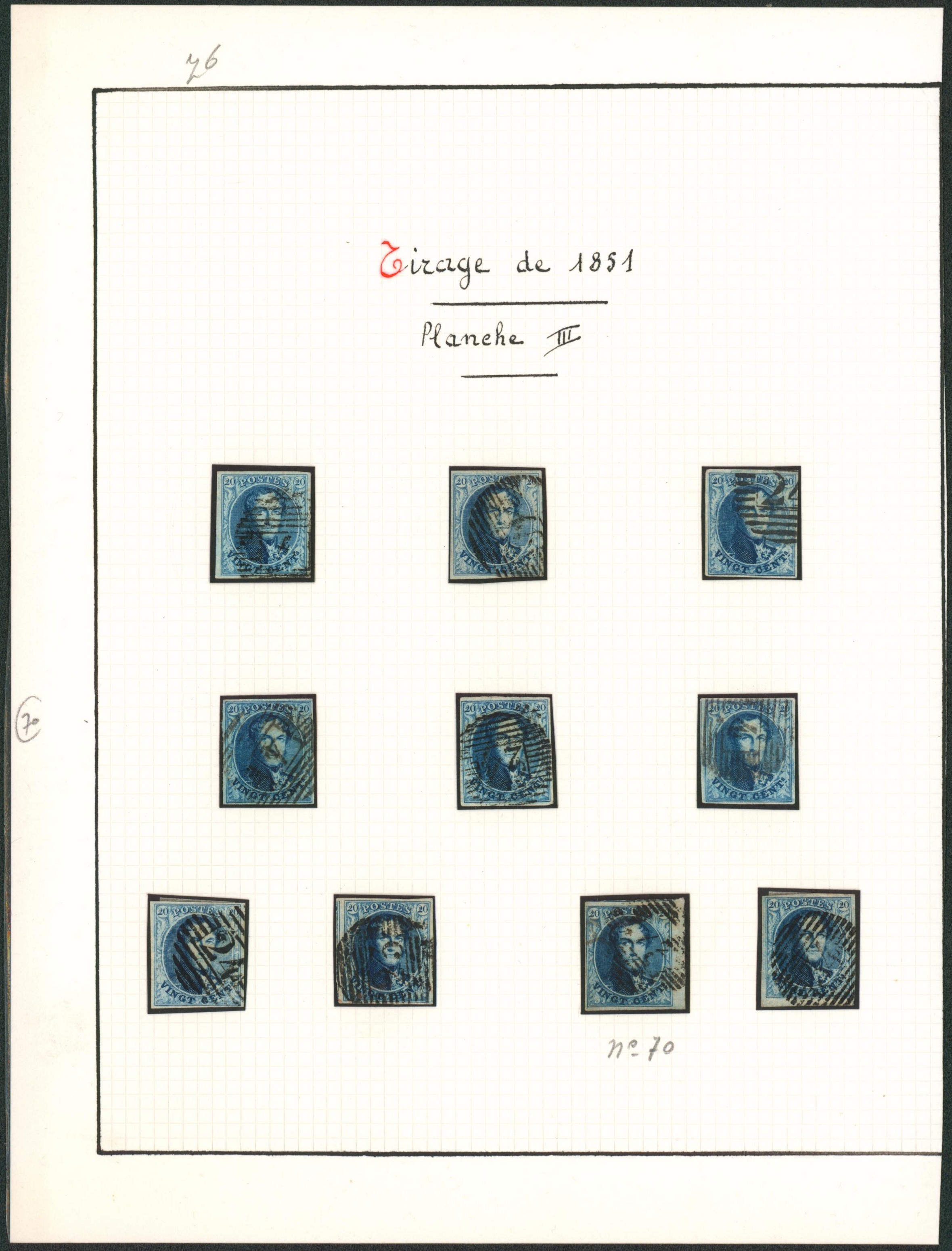 Page de collection - n°7 (Planche III) 10 exemplaires margés. Oblitérations diverses.