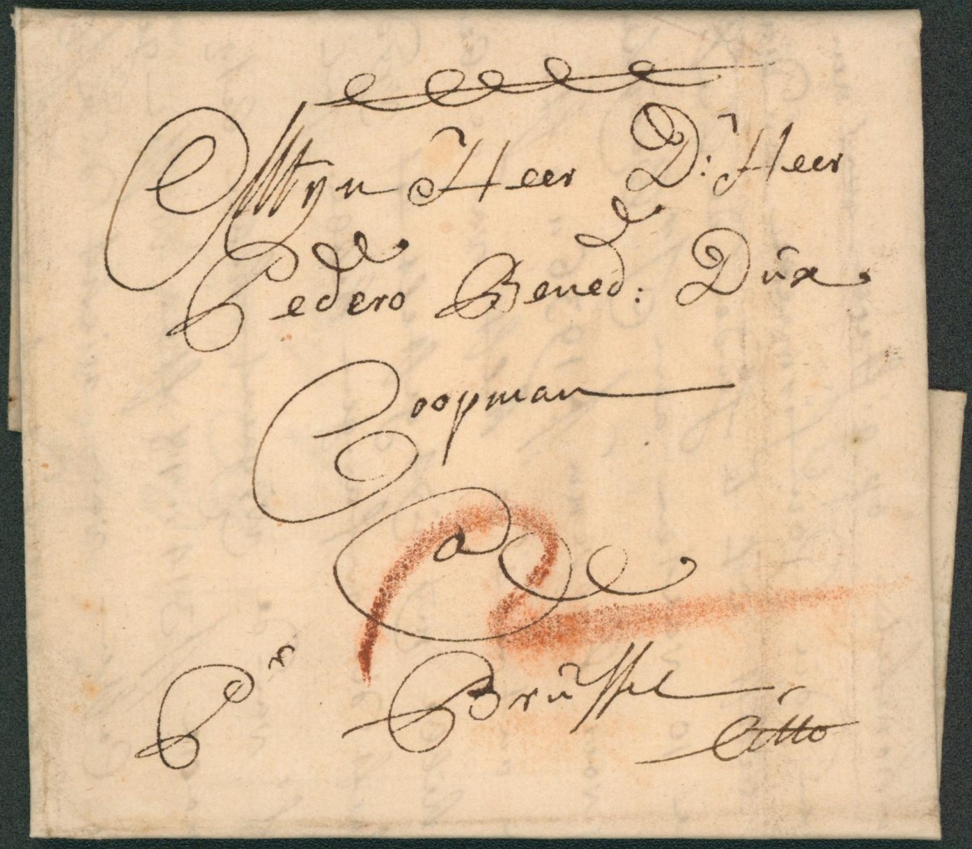 LAC datée de antwerpen (1708) port à la craie rouge "2" (Patars) > Brussel, père Bénédicte Dux. TB état