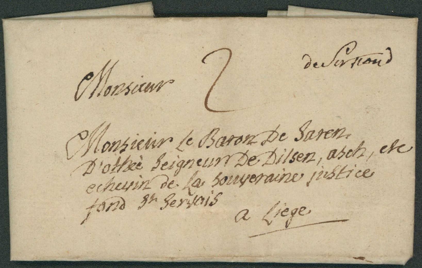 LAC datée de St-truiden (St-Trond 1794), annotation manuscrite coin supérieur droit, port 2 sols > Liège.
