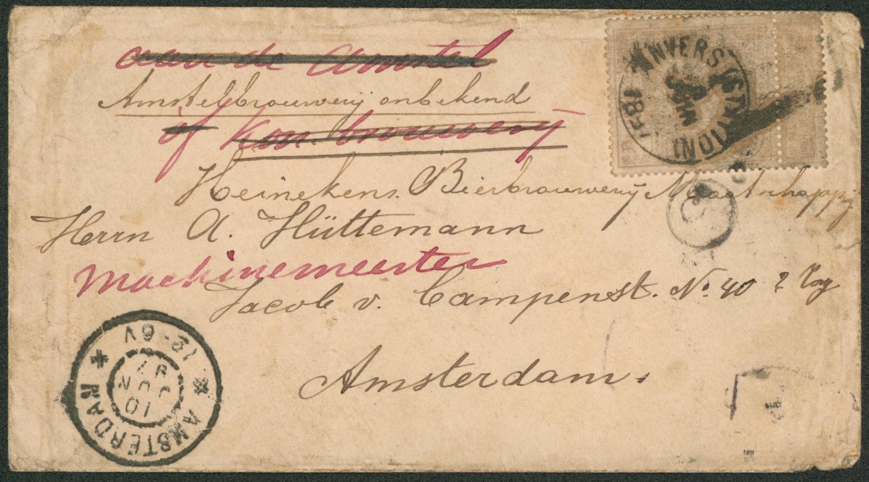Exposition - n°72 souillé sur lettre expédié de Anvers (station) > Amsterdam (quelques recherches).