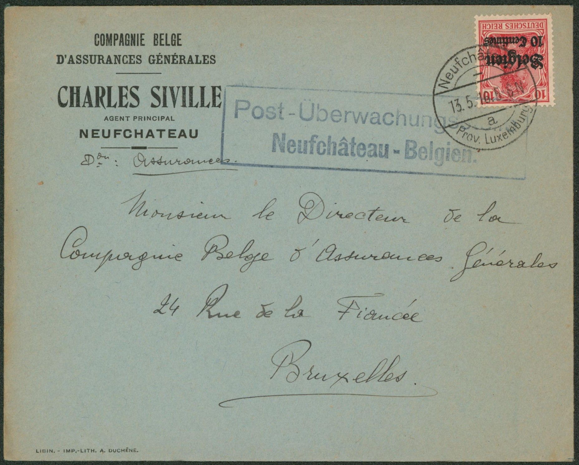 OC3 sur lettre obl à pont "Neufchateau" > Bruxelles