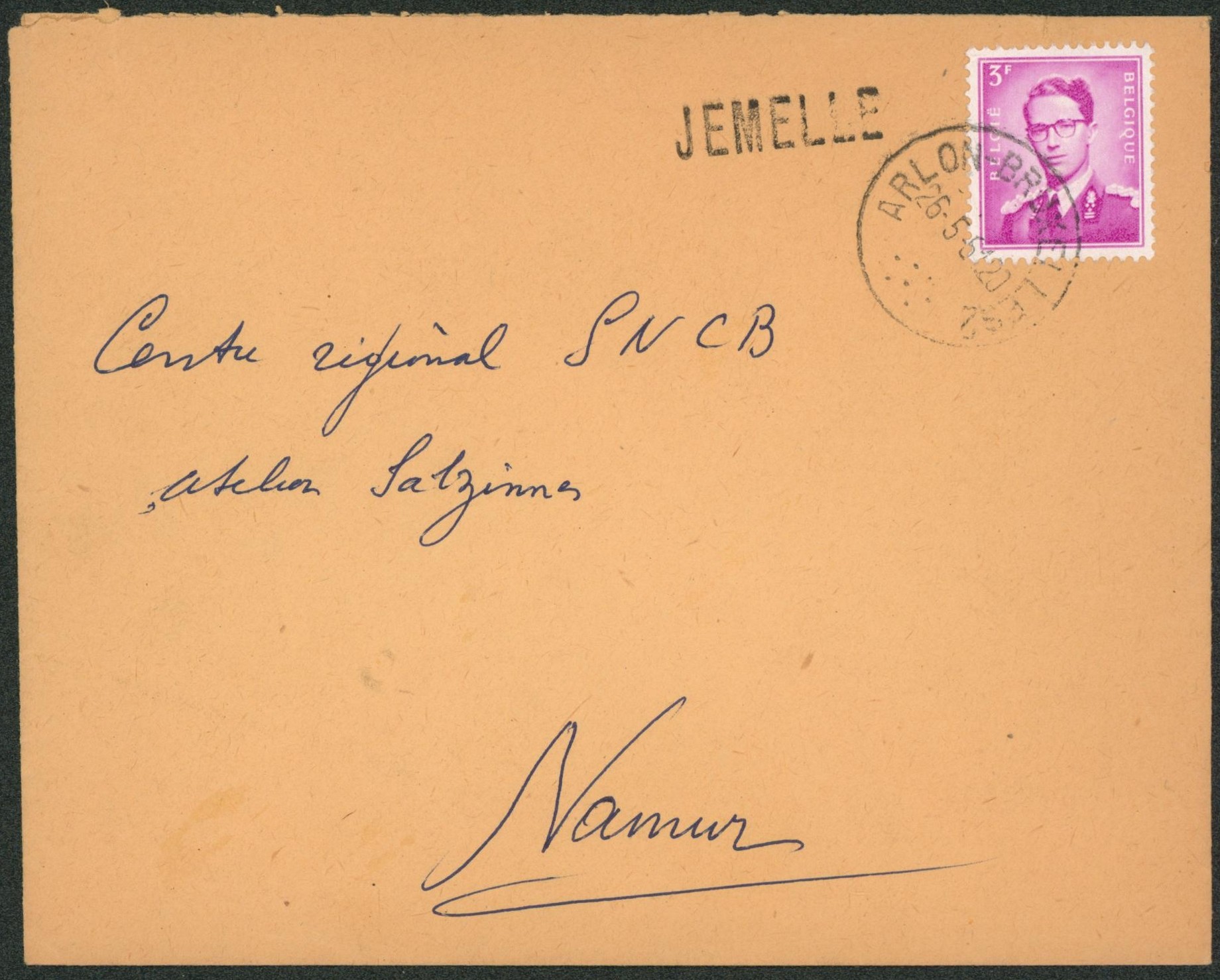 Baudouin - n°1067 sur lettre obl ambulant "Arlon-Bruxelles" + griffe à l'origine JEMELLE > Namur