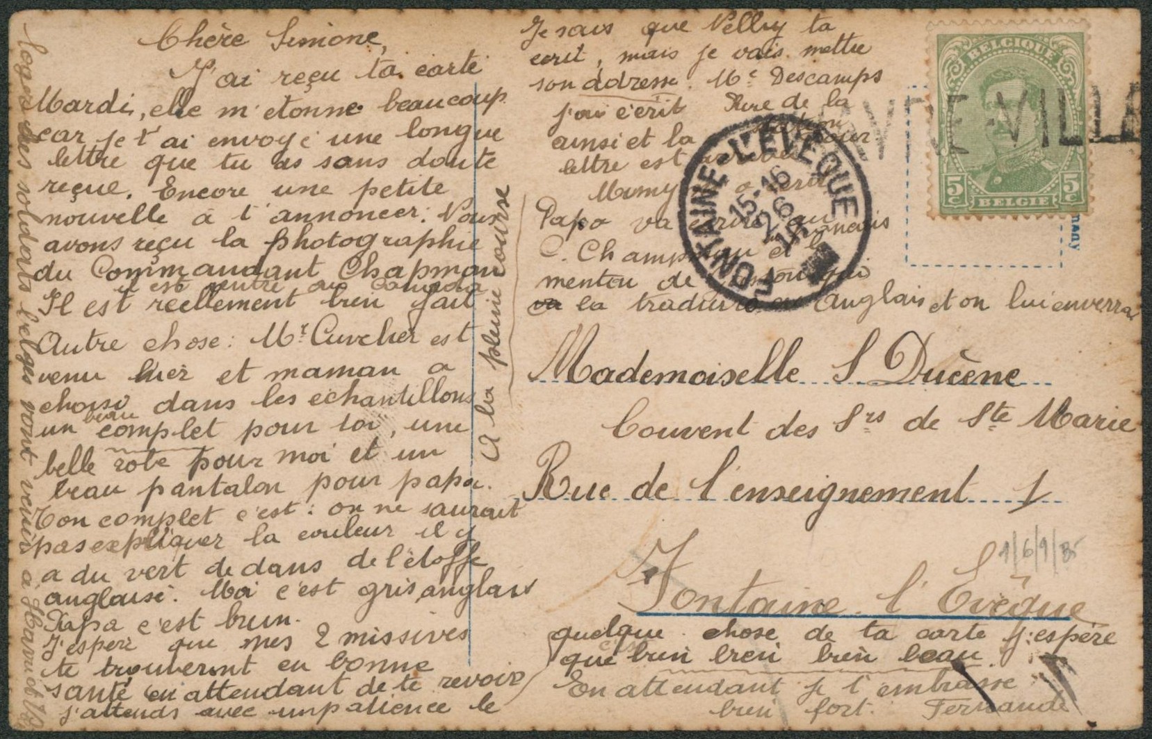 Albert I - n°137 sur CP annulé par griffe de fortune HAVRE-VILLE > Fontaine-l'évêque