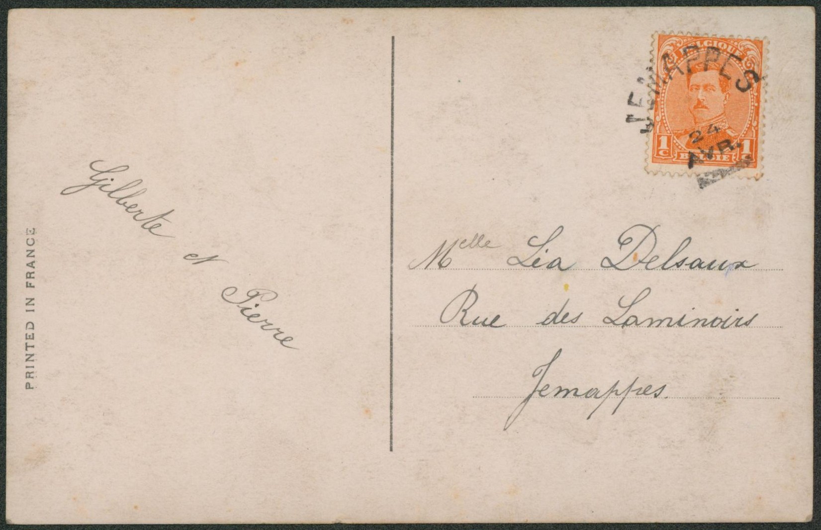 Albert I - n°135 sur CP obl de fortune type électoral JEMAPPES > Jemappes. TB