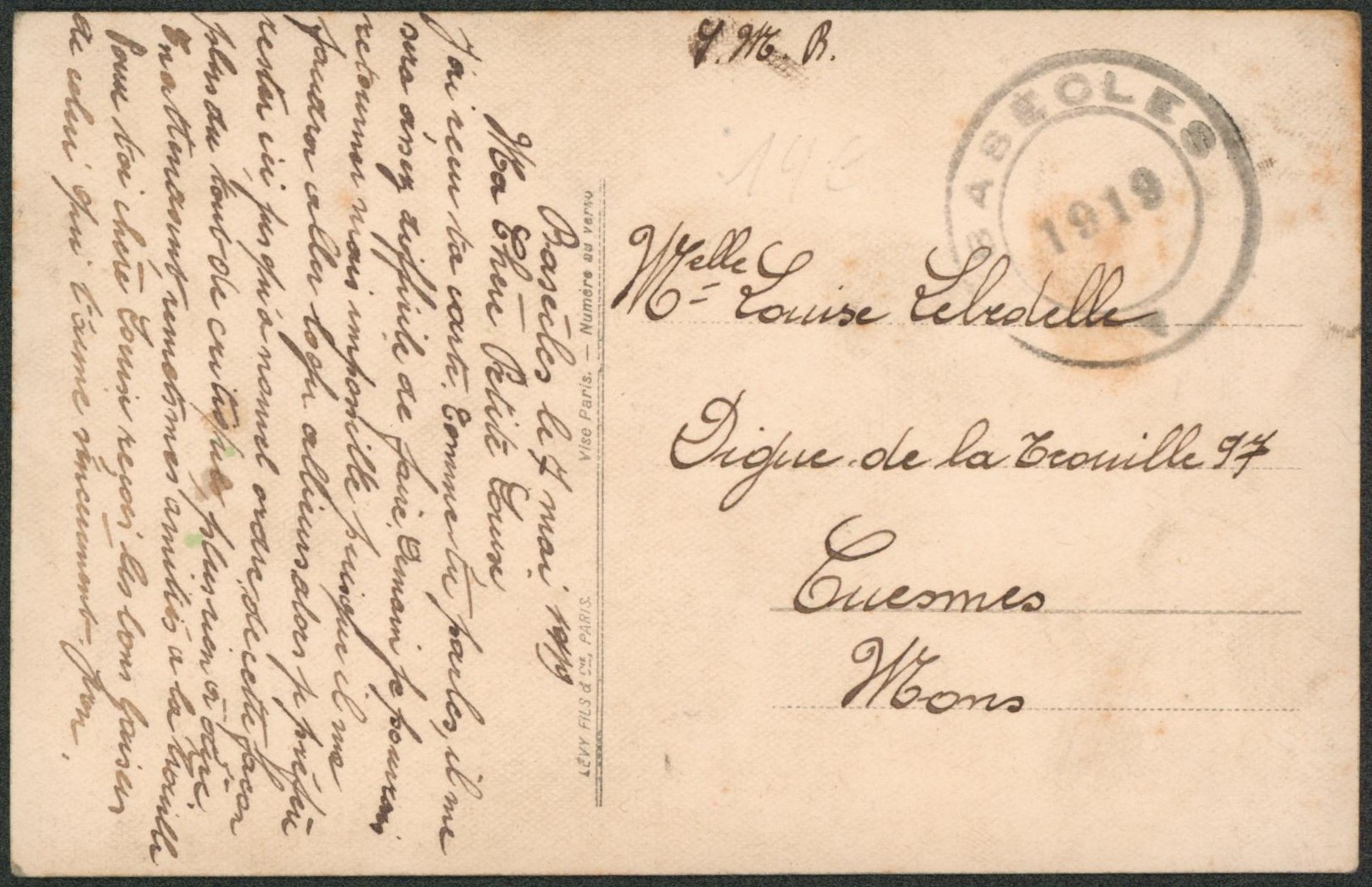 CP en S.M.B. obl de fortune type DC BASECLES > Cuesmes.