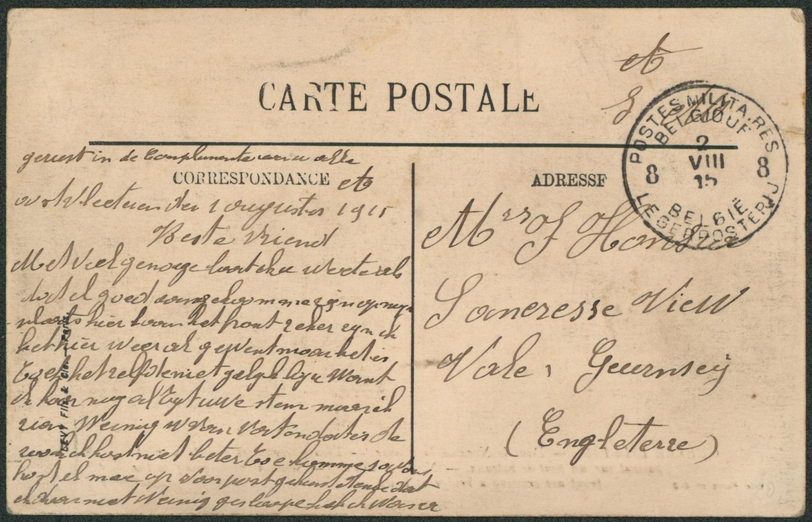 CP en S.M. obl P.M.B. 8 > Guernesey (Angleterre).